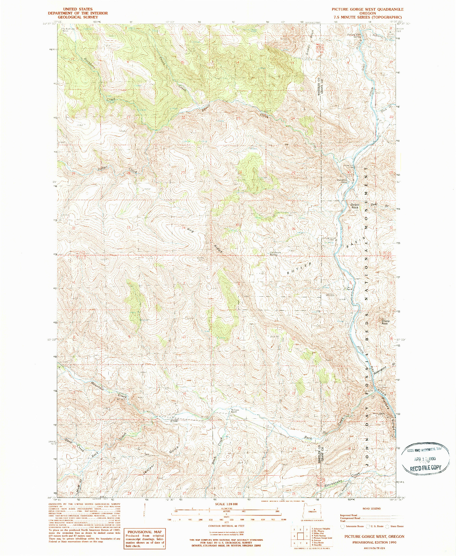 USGS 1:24000-SCALE QUADRANGLE FOR PICTURE GORGE WEST, OR 1990