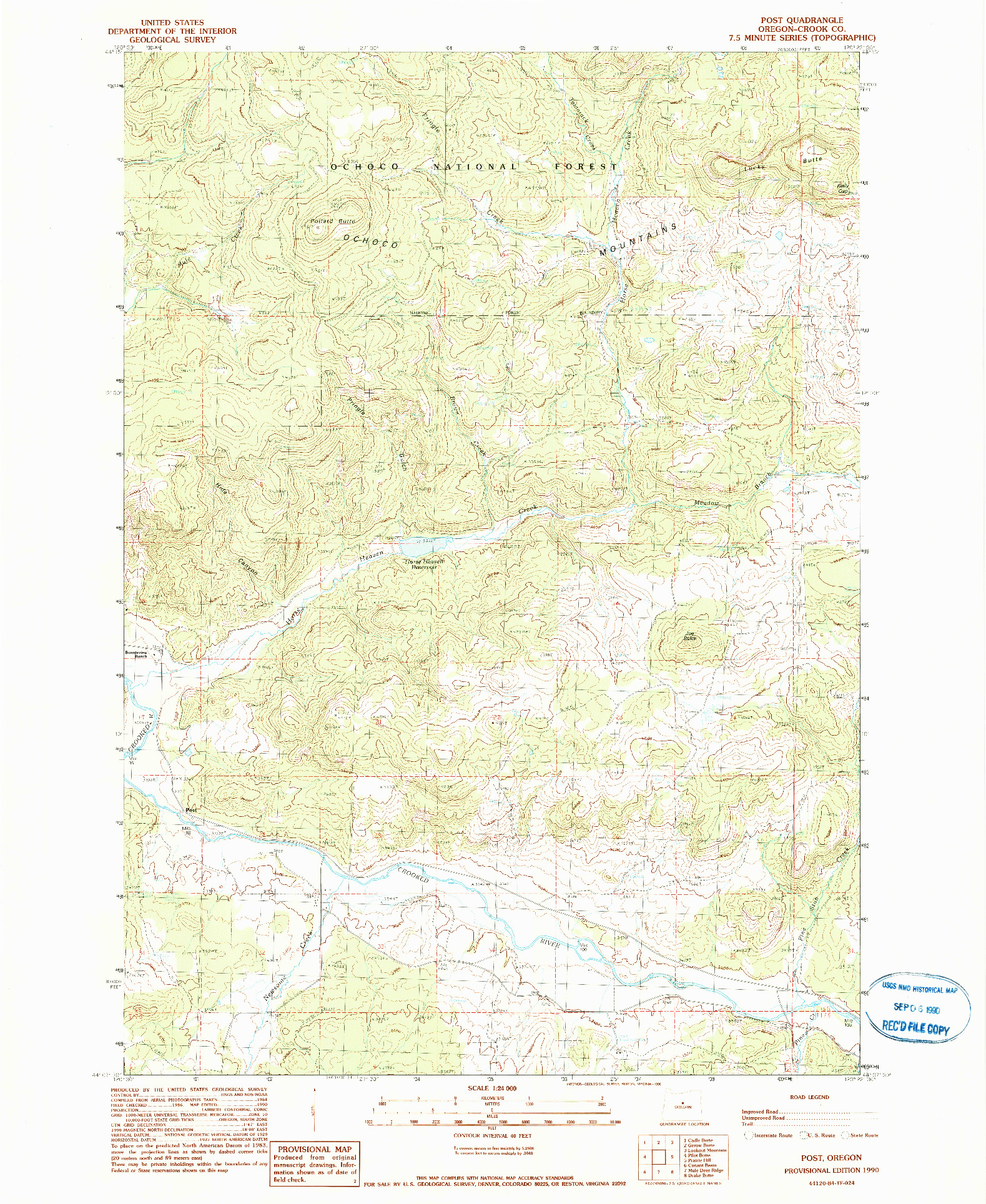 USGS 1:24000-SCALE QUADRANGLE FOR POST, OR 1990