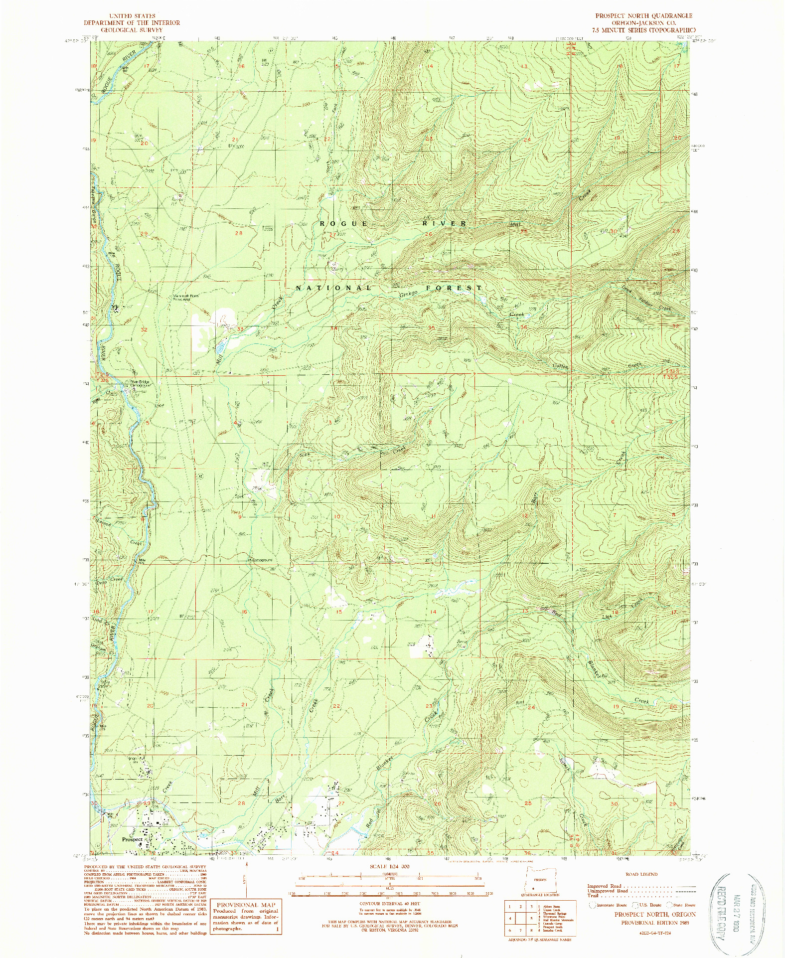USGS 1:24000-SCALE QUADRANGLE FOR PROSPECT NORTH, OR 1989