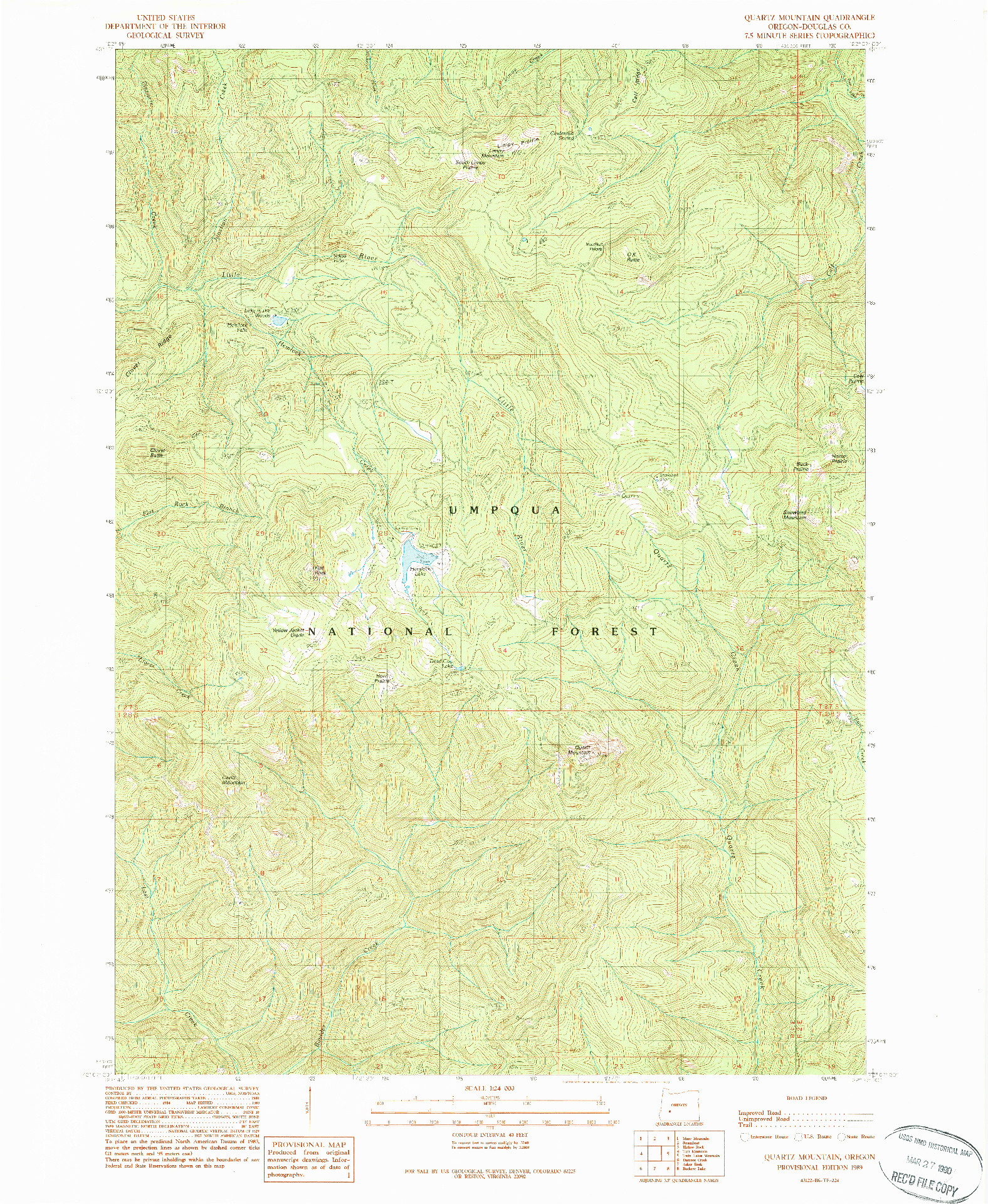 USGS 1:24000-SCALE QUADRANGLE FOR QUARTZ MOUNTAIN, OR 1989