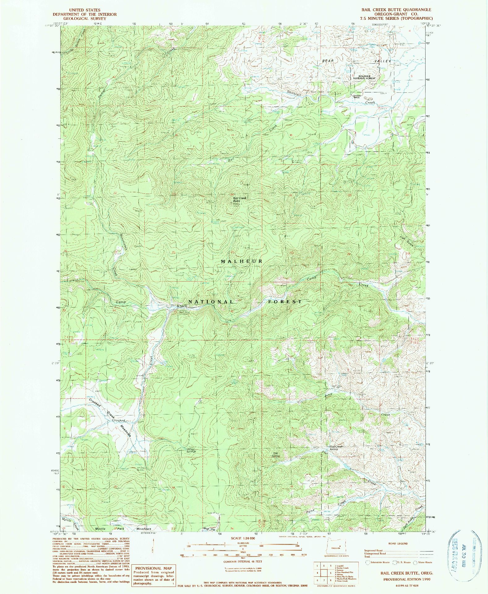 USGS 1:24000-SCALE QUADRANGLE FOR RAIL CREEK BUTTE, OR 1990