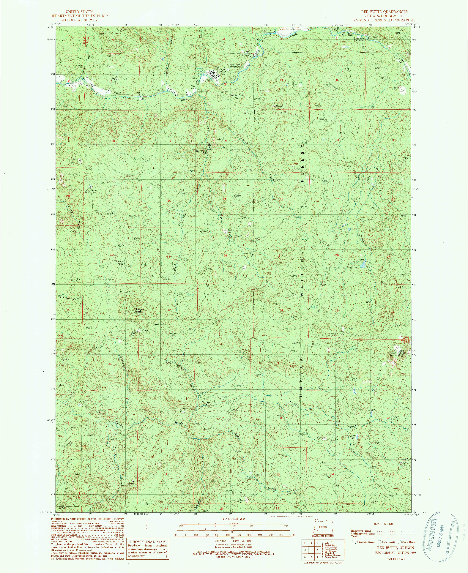 USGS 1:24000-SCALE QUADRANGLE FOR RED BUTTE, OR 1989