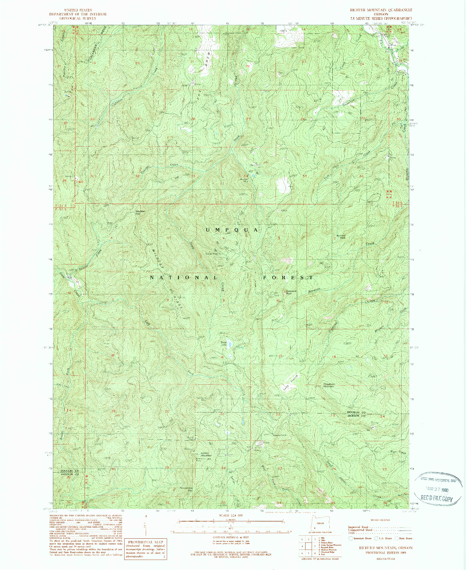 USGS 1:24000-SCALE QUADRANGLE FOR RICHTER MOUNTAIN, OR 1989