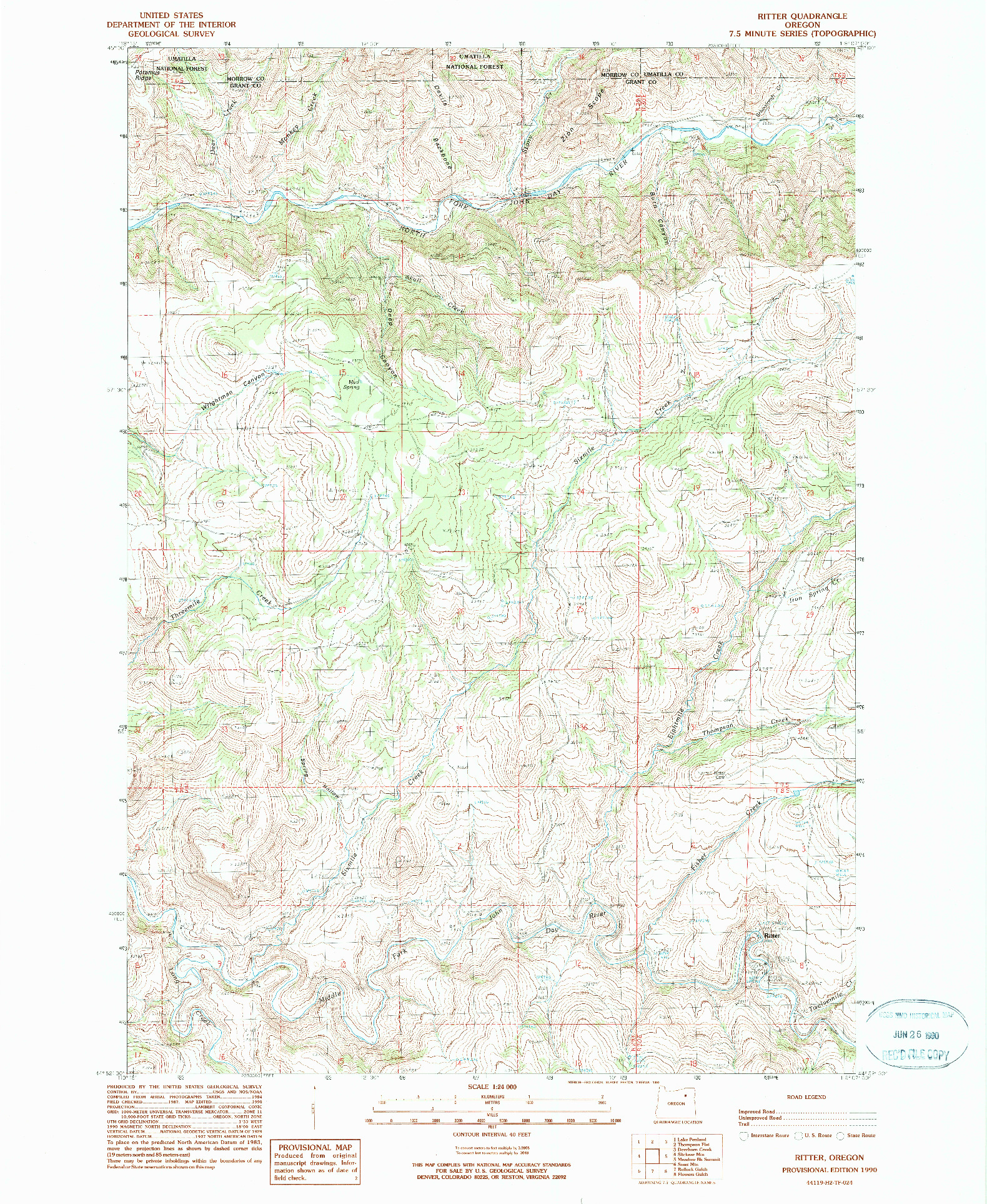 USGS 1:24000-SCALE QUADRANGLE FOR RITTER, OR 1990