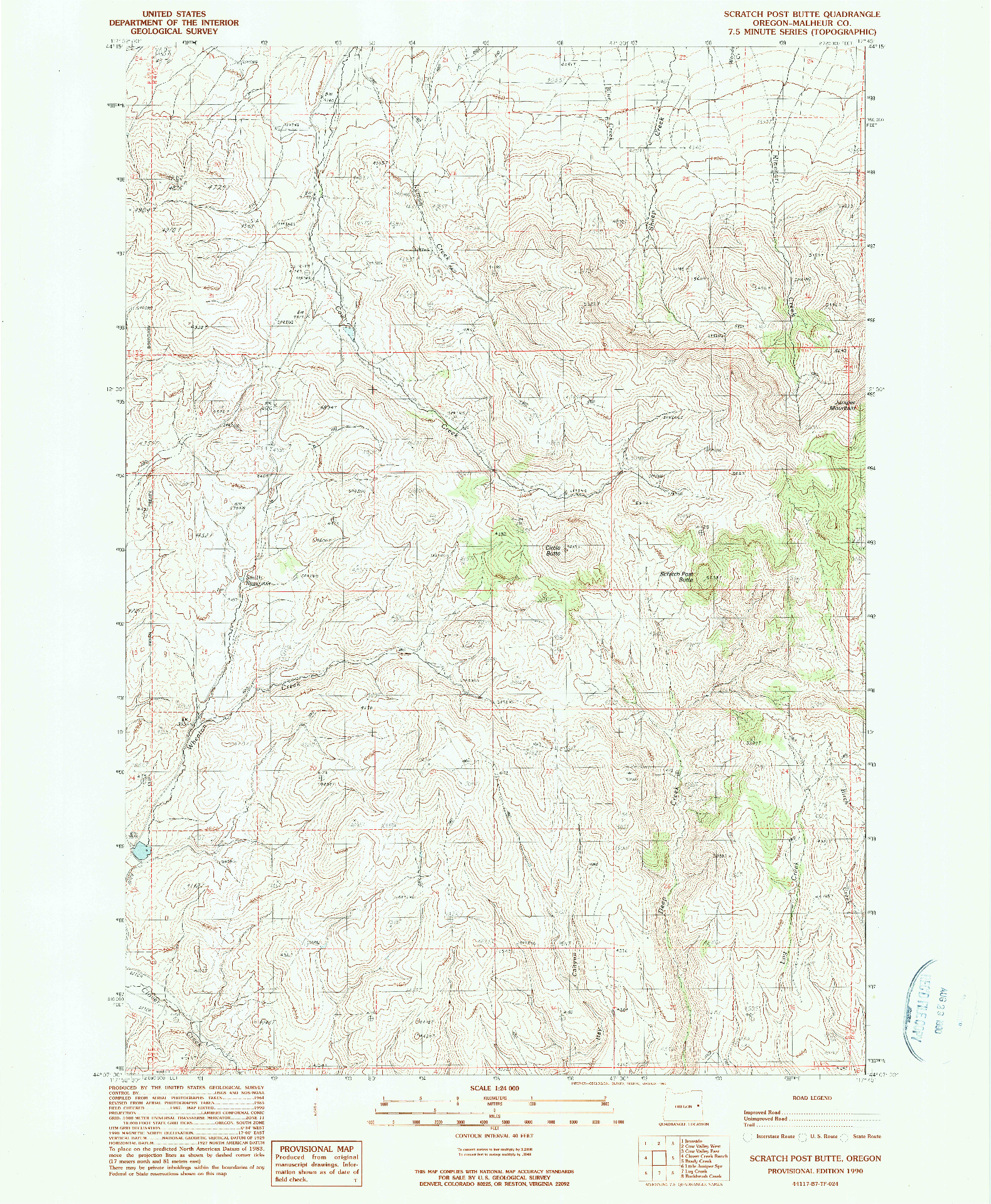 USGS 1:24000-SCALE QUADRANGLE FOR SCRATCH POST BUTTE, OR 1990