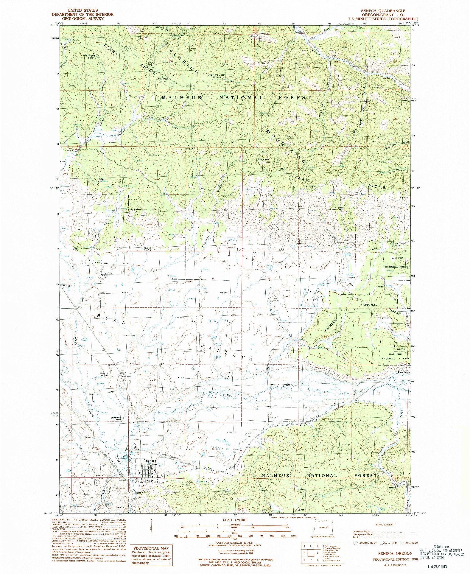 USGS 1:24000-SCALE QUADRANGLE FOR SENECA, OR 1990