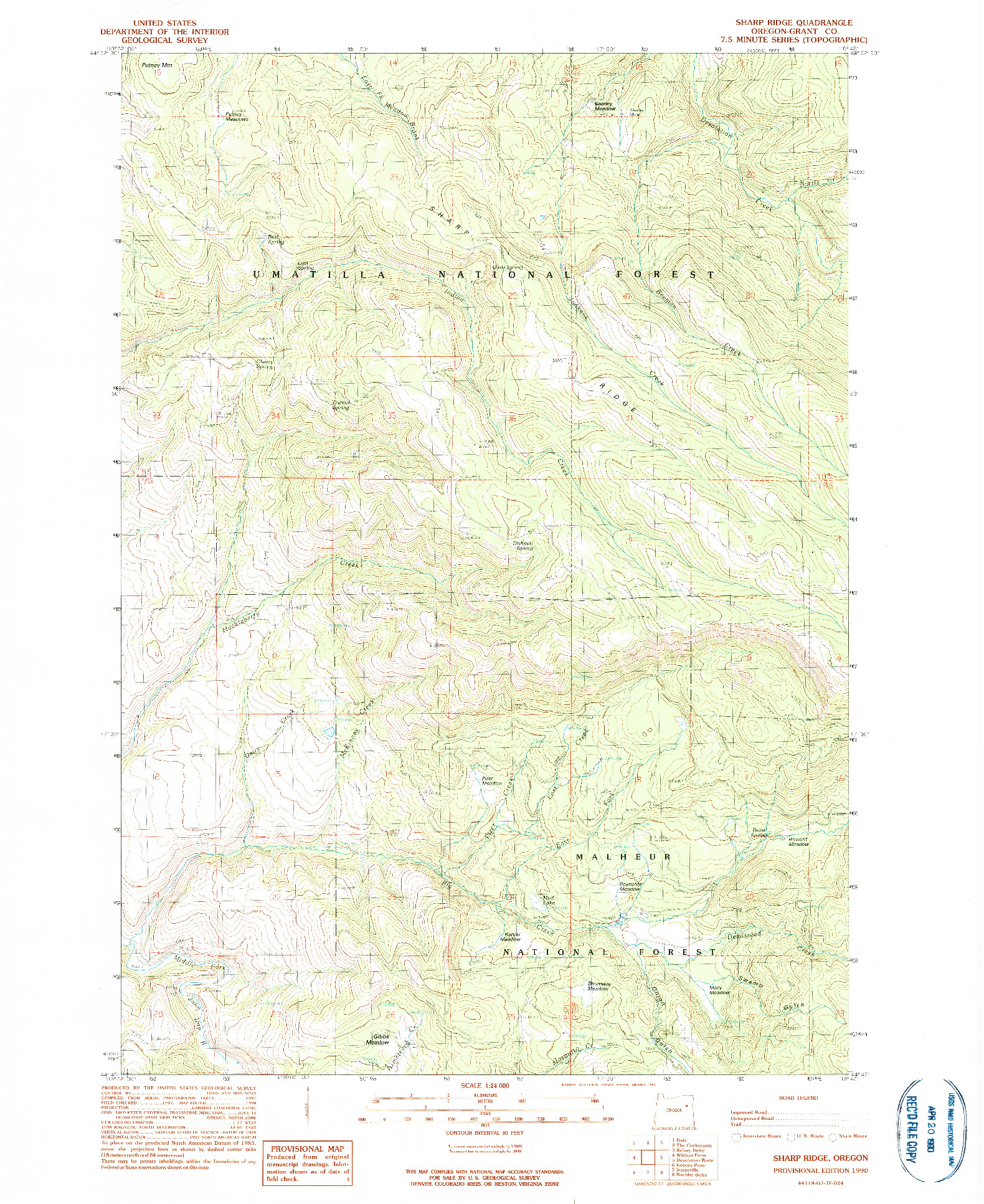 USGS 1:24000-SCALE QUADRANGLE FOR SHARP RIDGE, OR 1990