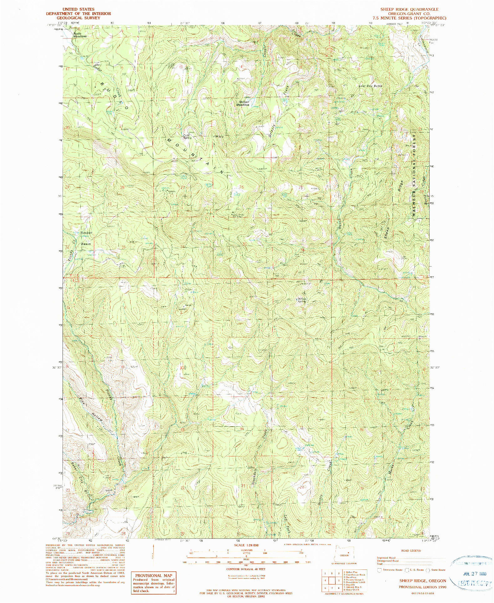 USGS 1:24000-SCALE QUADRANGLE FOR SHEEP RIDGE, OR 1990