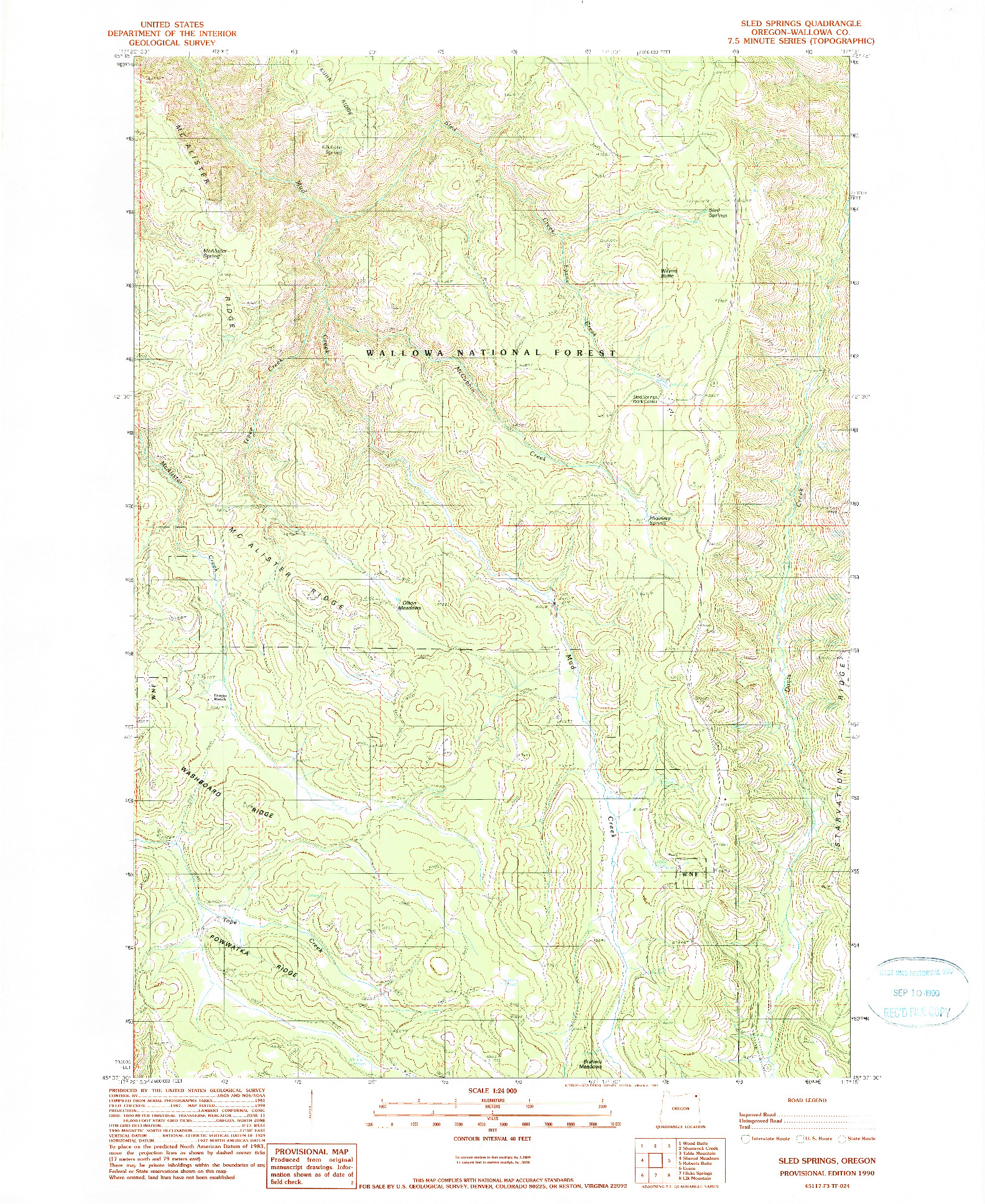 USGS 1:24000-SCALE QUADRANGLE FOR SLED SPRINGS, OR 1990