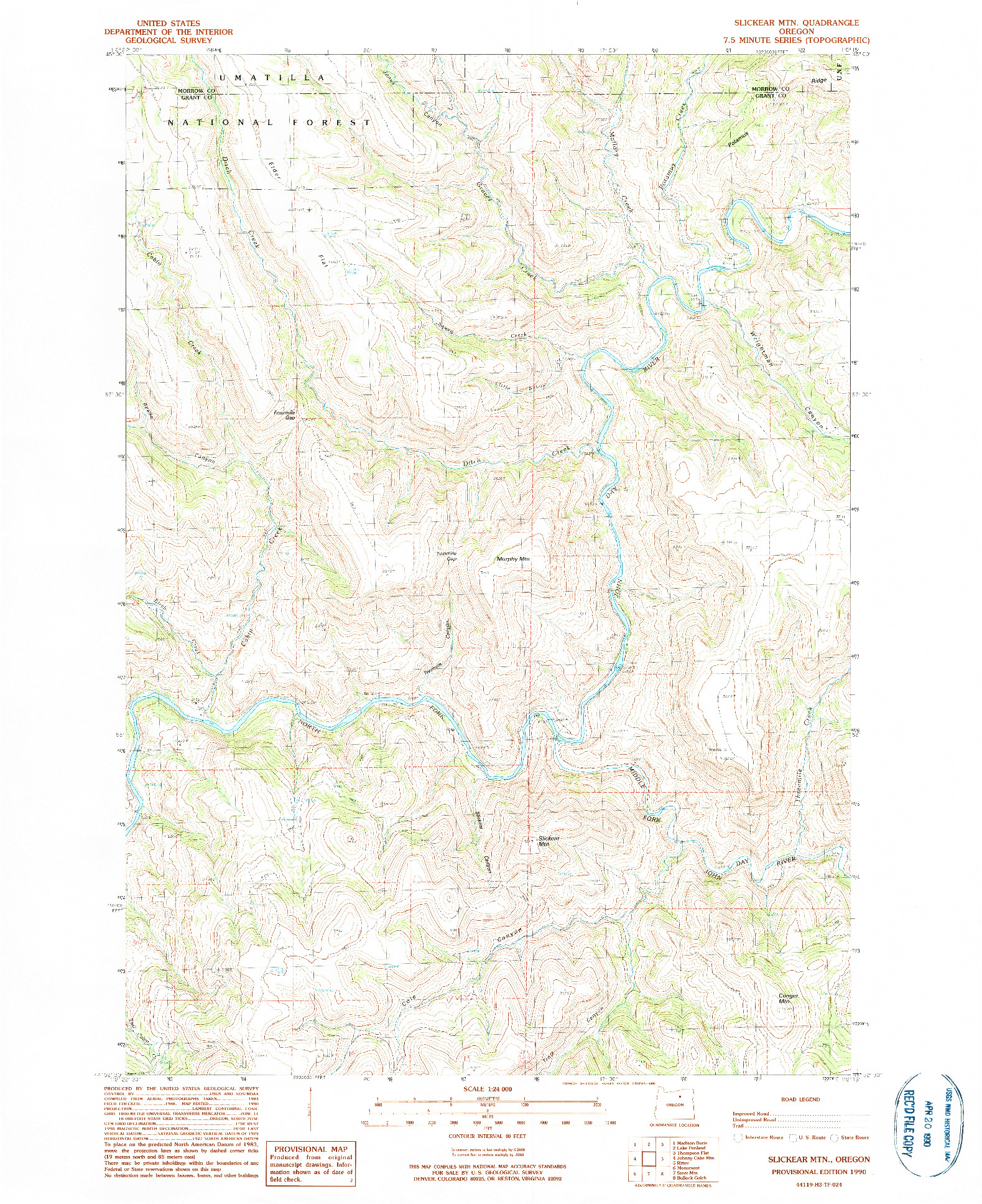 USGS 1:24000-SCALE QUADRANGLE FOR SLICKEAR MTN, OR 1990