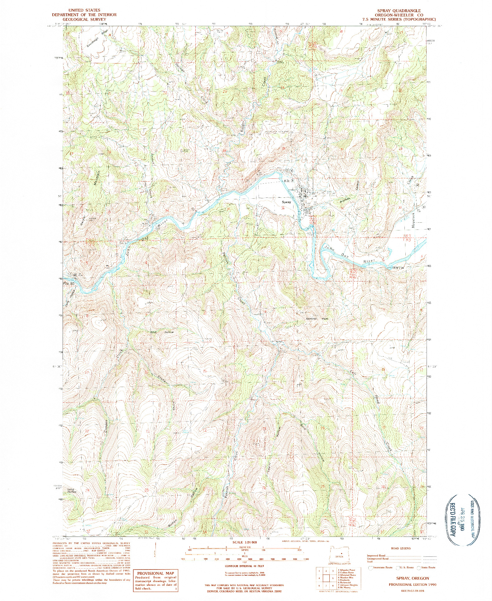 USGS 1:24000-SCALE QUADRANGLE FOR SPRAY, OR 1990