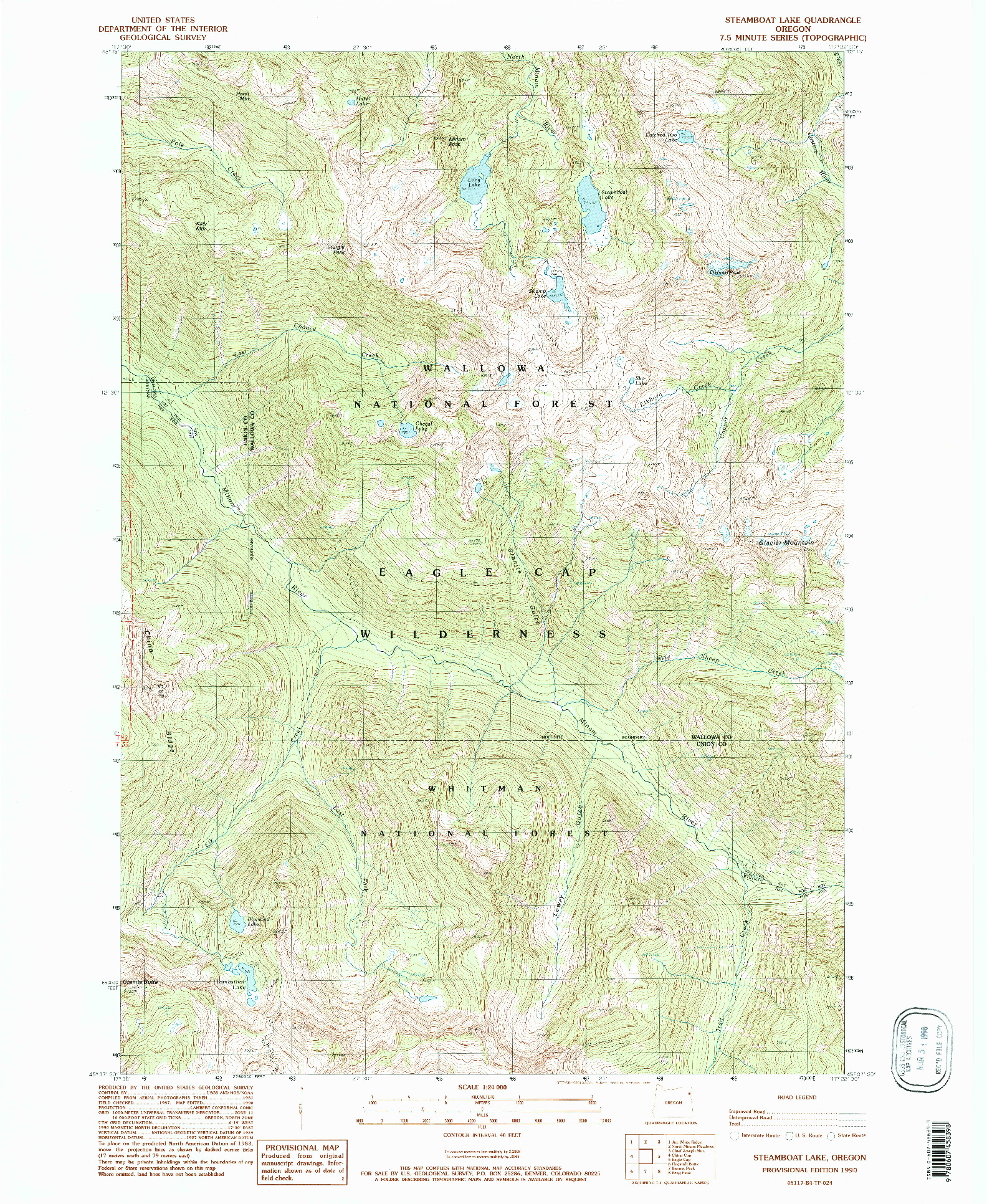 USGS 1:24000-SCALE QUADRANGLE FOR STEAMBOAT LAKE, OR 1990