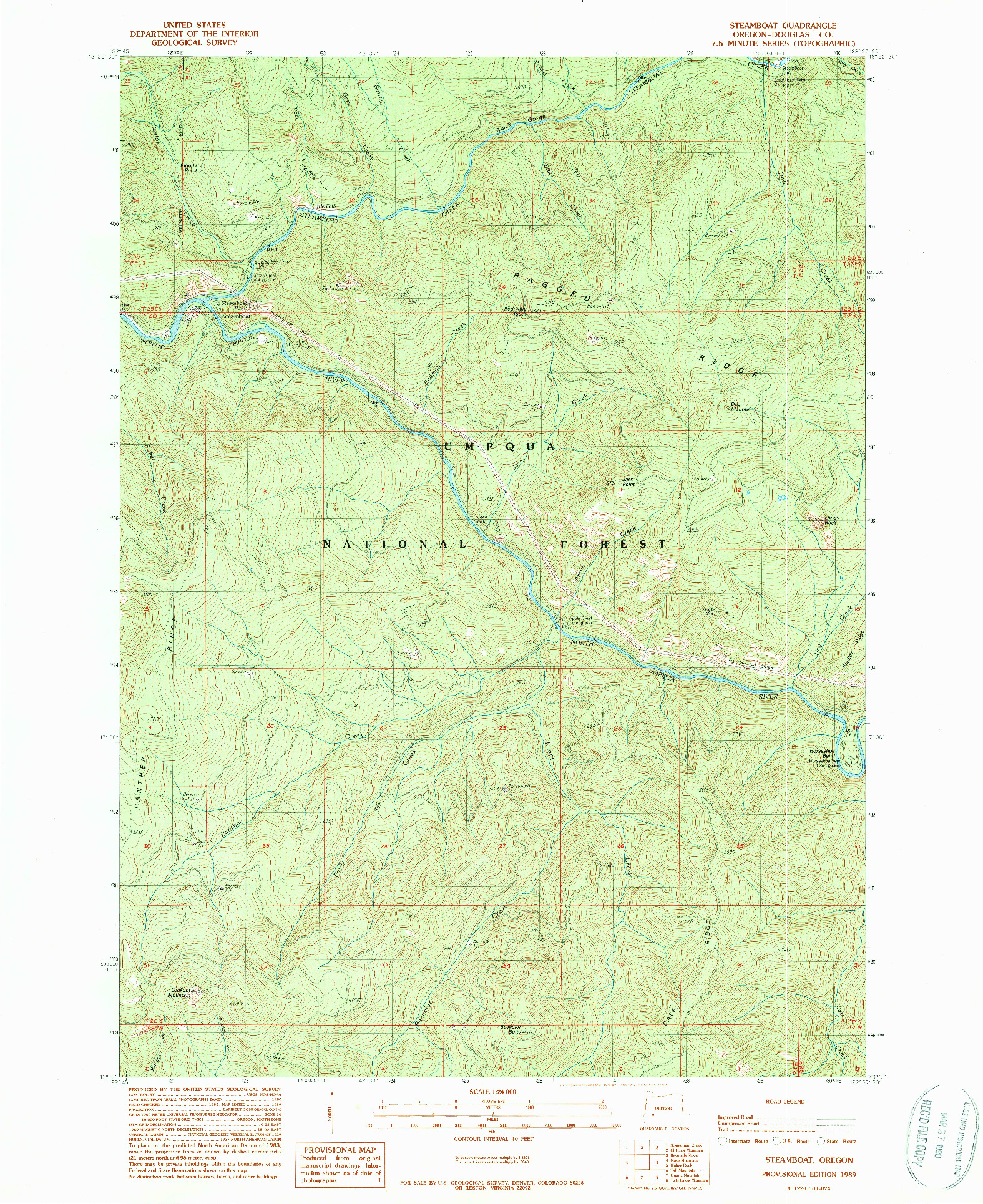 USGS 1:24000-SCALE QUADRANGLE FOR STEAMBOAT, OR 1989