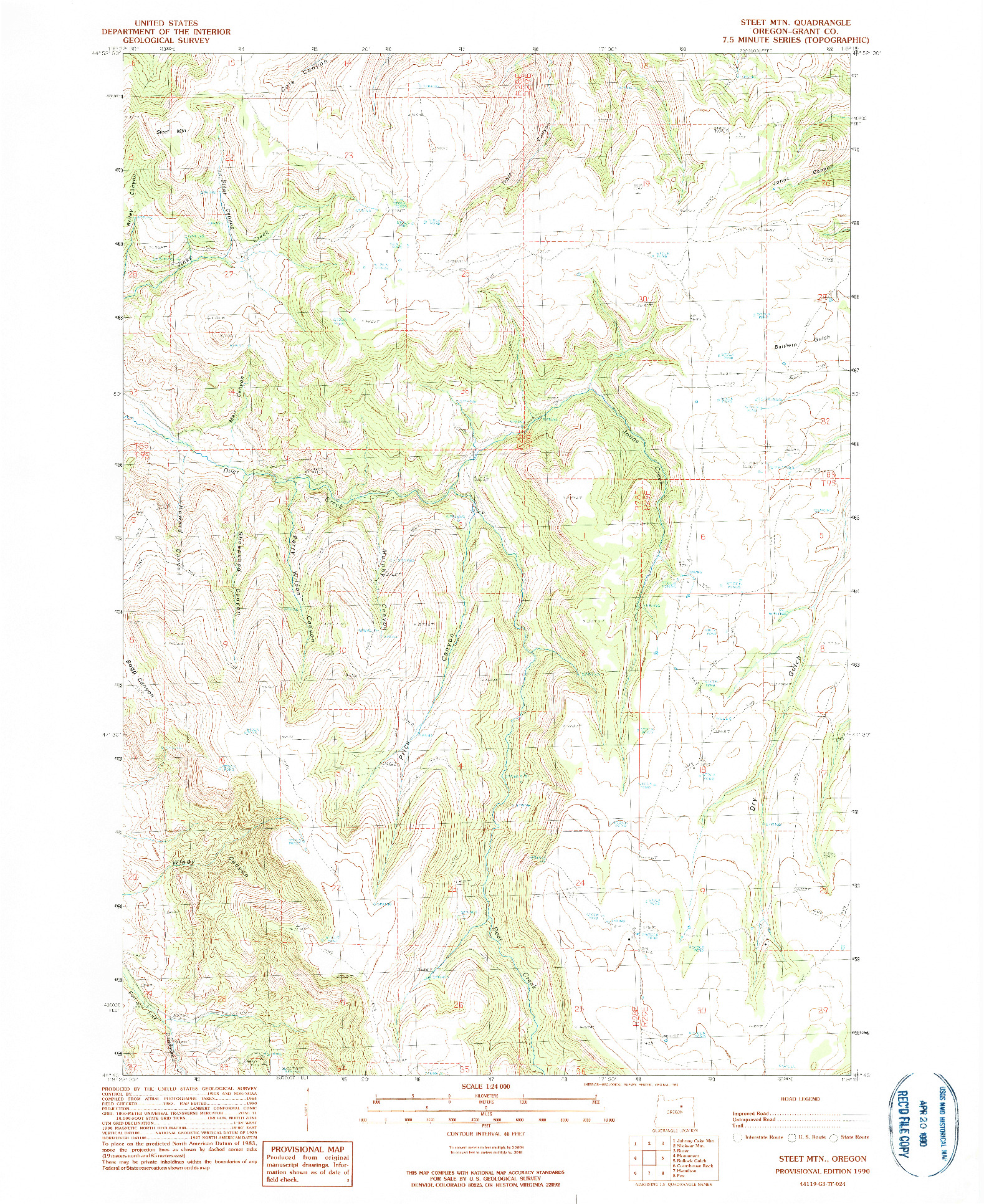USGS 1:24000-SCALE QUADRANGLE FOR STEET MTN., OR 1990