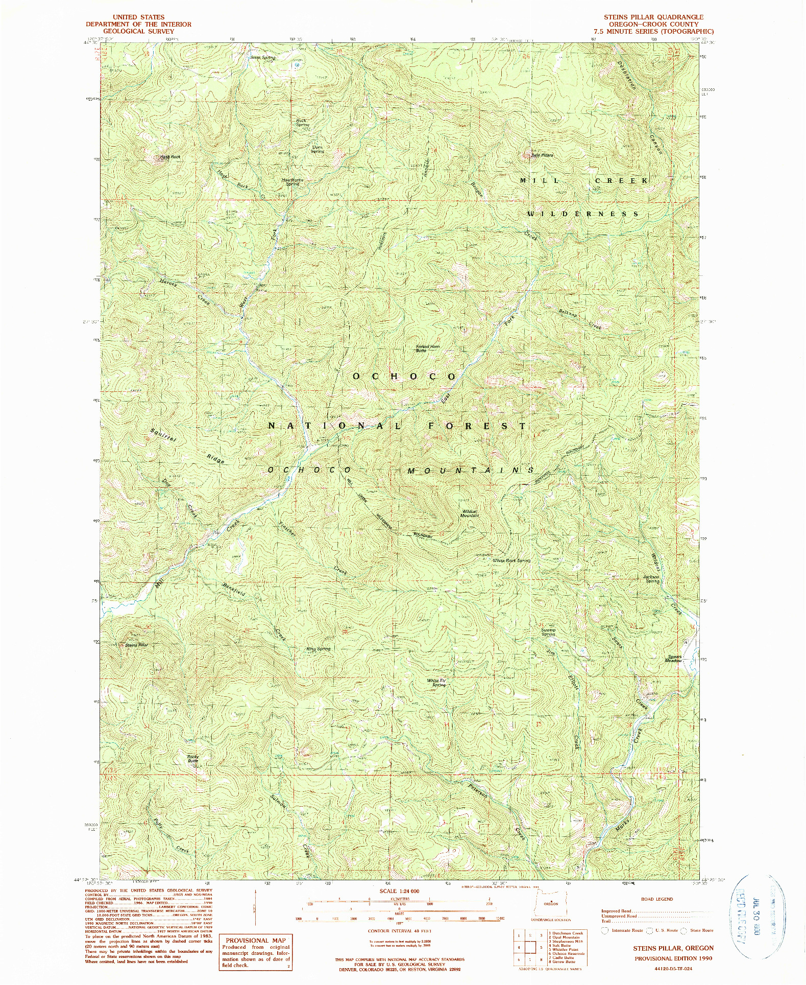 USGS 1:24000-SCALE QUADRANGLE FOR STEINS PILLAR, OR 1990