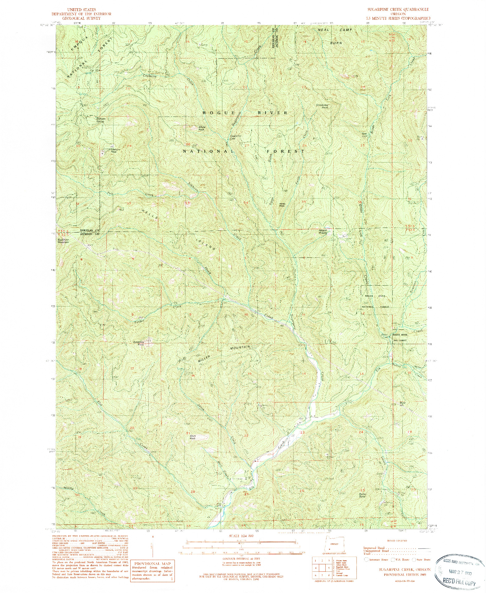 USGS 1:24000-SCALE QUADRANGLE FOR SUGARPINE CREEK, OR 1989