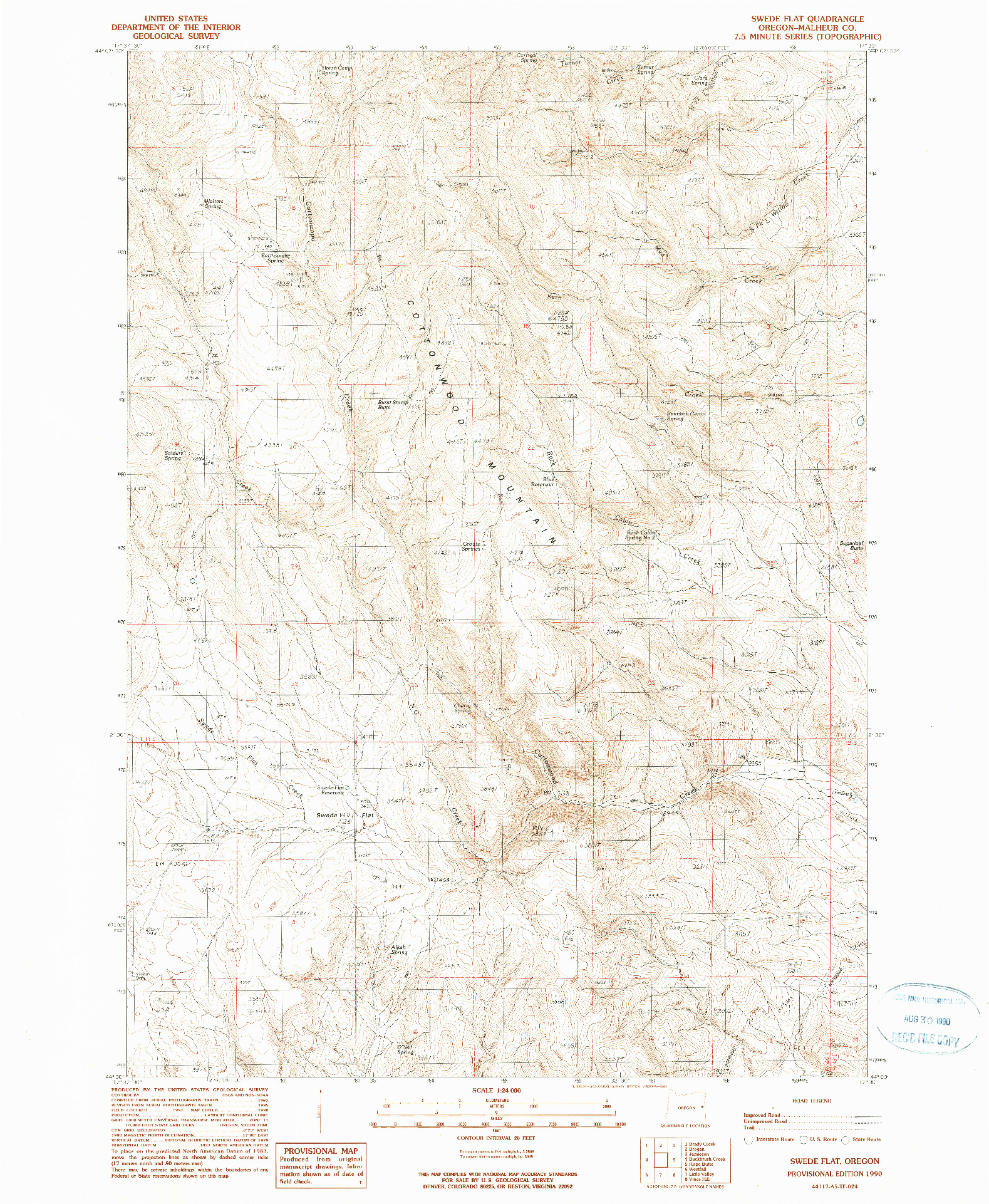 USGS 1:24000-SCALE QUADRANGLE FOR SWEDE FLAT, OR 1990