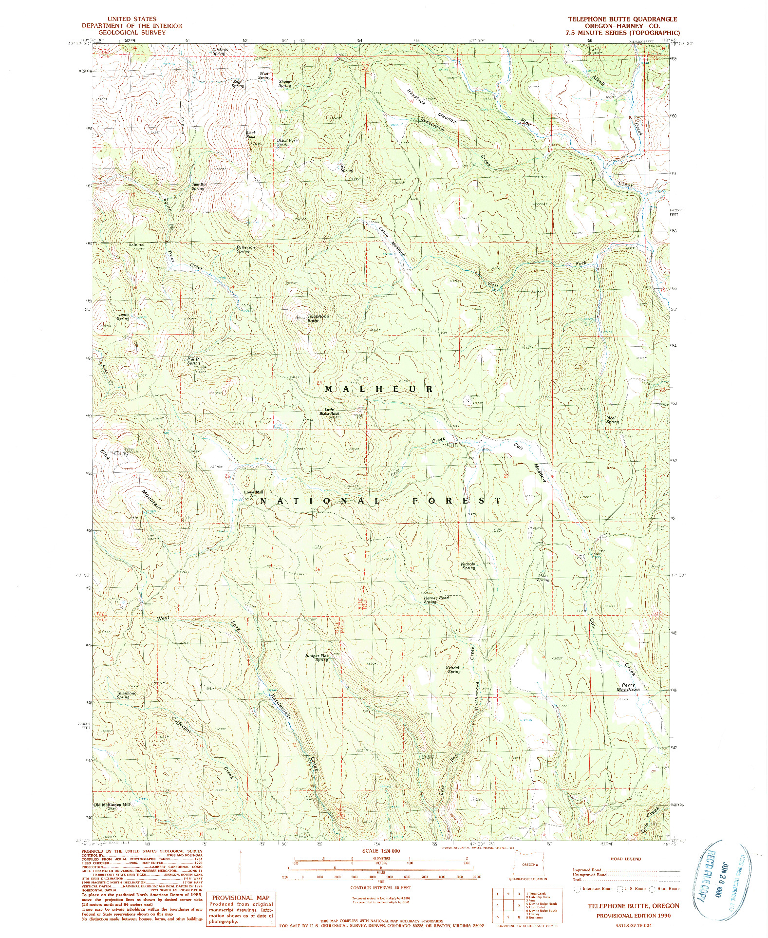 USGS 1:24000-SCALE QUADRANGLE FOR TELEPHONE BUTTE, OR 1990