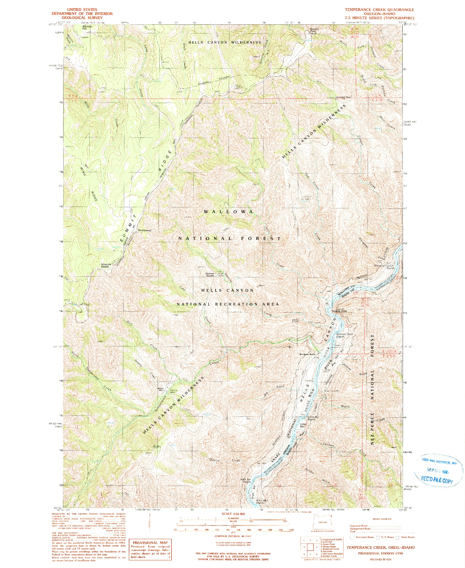 USGS 1:24000-SCALE QUADRANGLE FOR TEMPERANCE CREEK, OR 1990