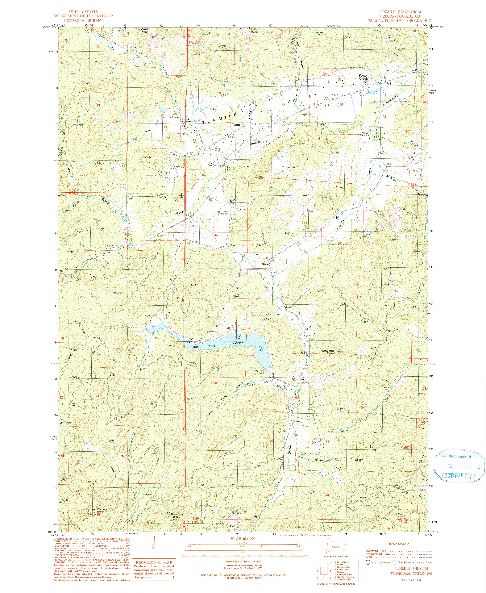 USGS 1:24000-SCALE QUADRANGLE FOR TENMILE, OR 1990