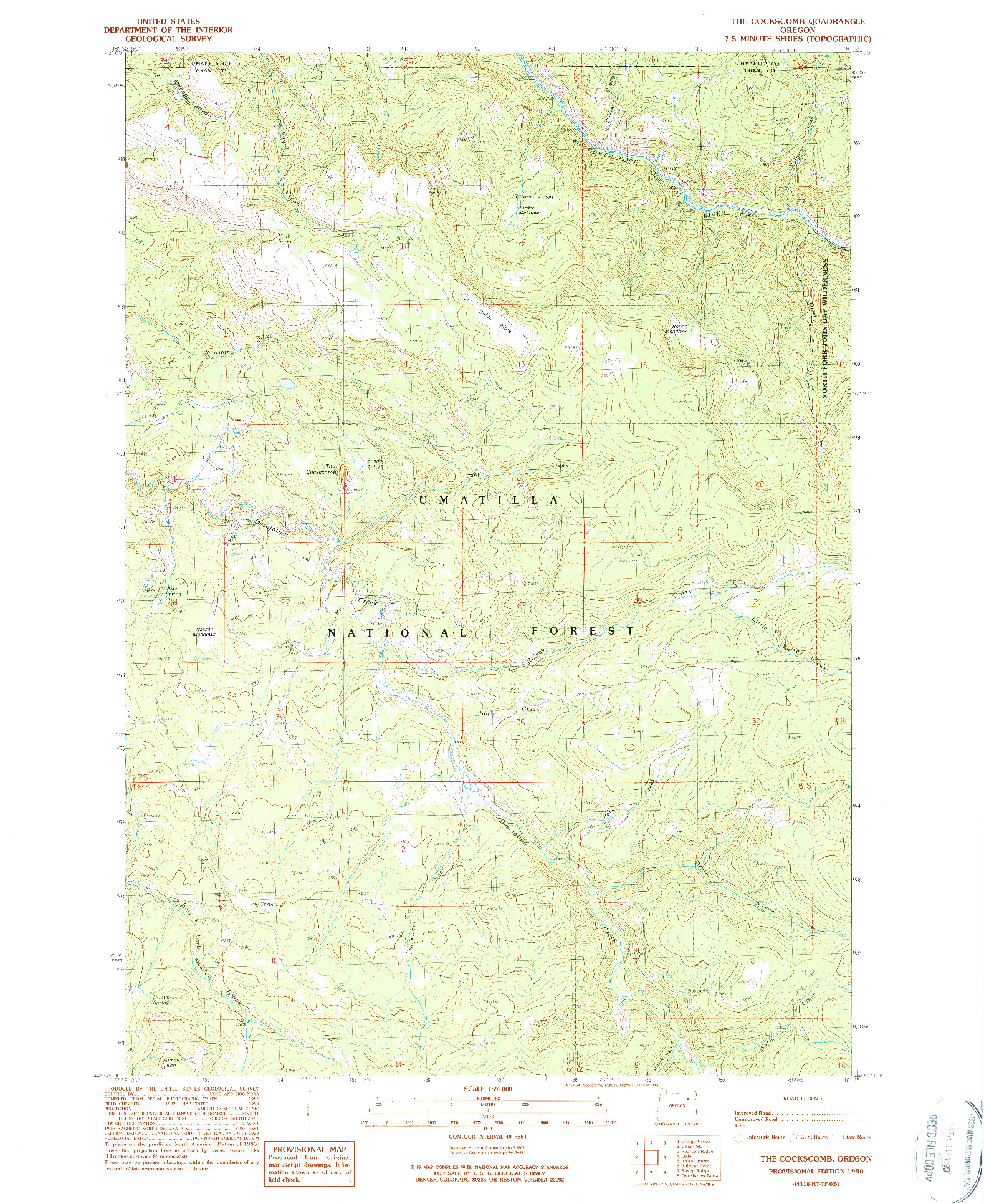 USGS 1:24000-SCALE QUADRANGLE FOR THE COCKSCOMB, OR 1990