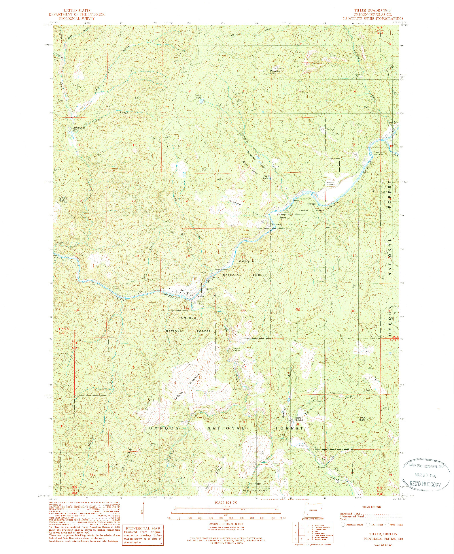 USGS 1:24000-SCALE QUADRANGLE FOR TILLER, OR 1989