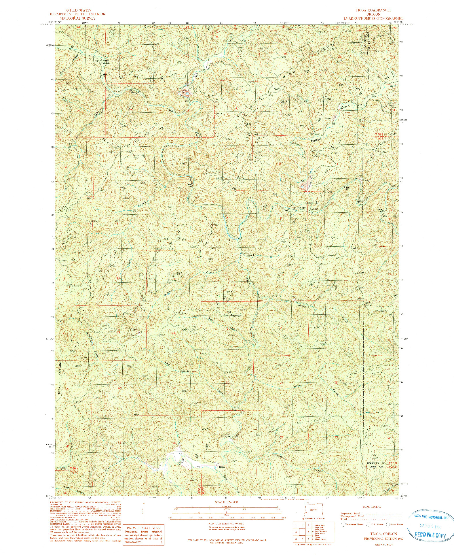 USGS 1:24000-SCALE QUADRANGLE FOR TIOGA, OR 1990