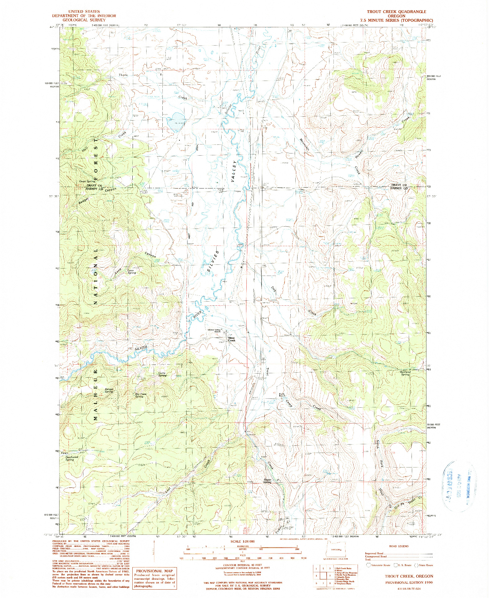 USGS 1:24000-SCALE QUADRANGLE FOR TROUT CREEK, OR 1990