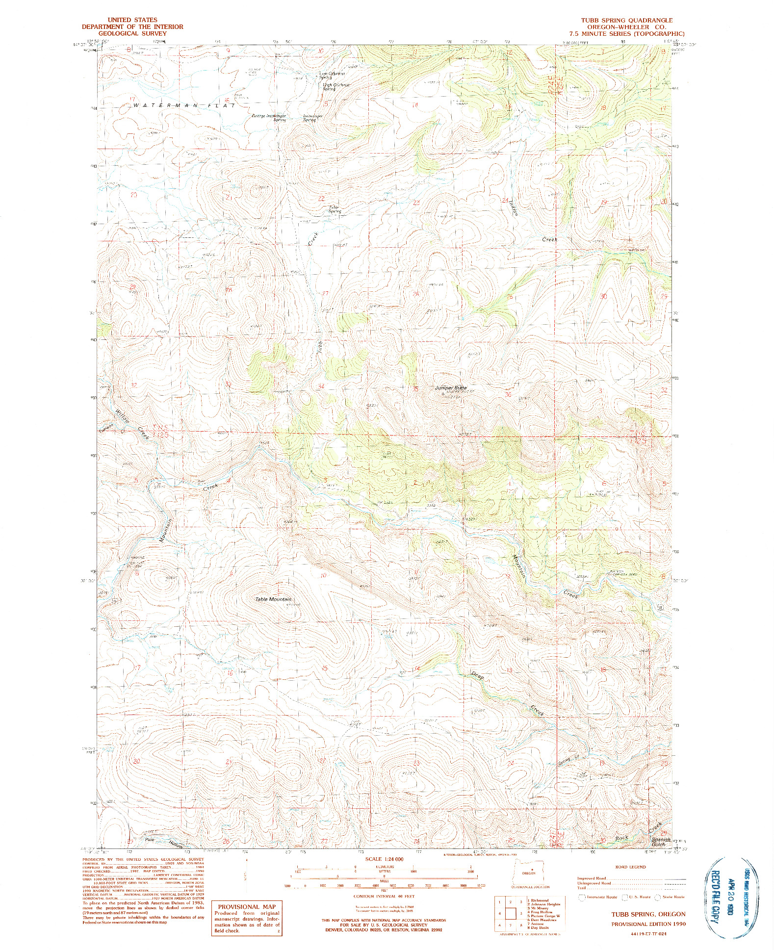 USGS 1:24000-SCALE QUADRANGLE FOR TUBB SPRING, OR 1990