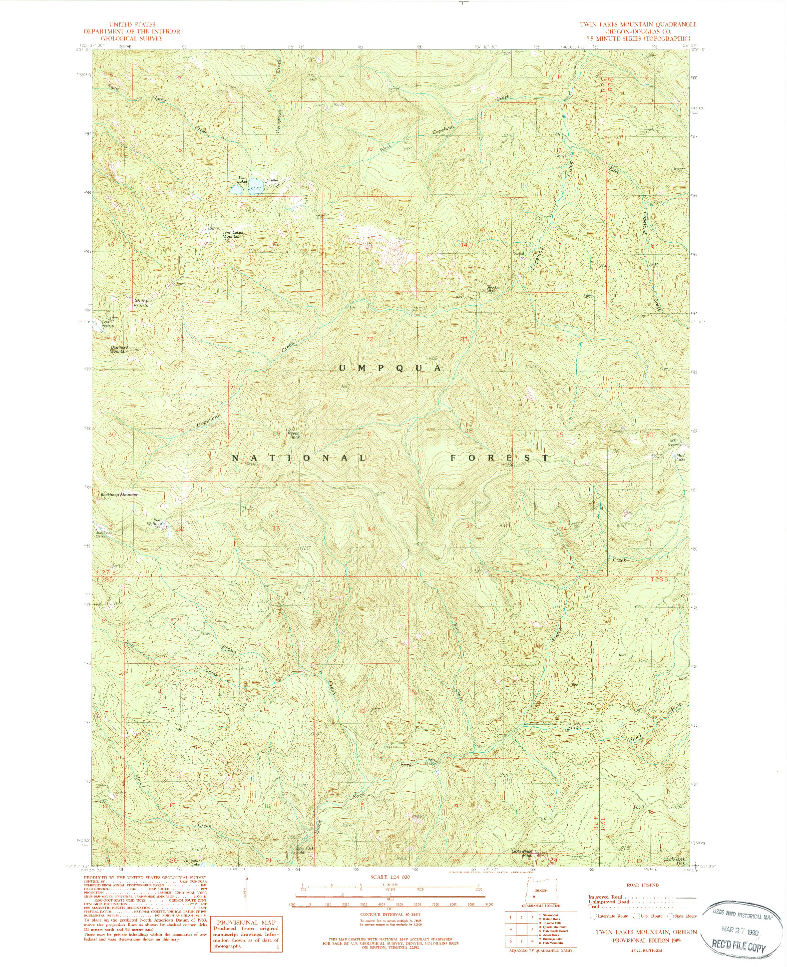 USGS 1:24000-SCALE QUADRANGLE FOR TWIN LAKES MOUNTAIN, OR 1989