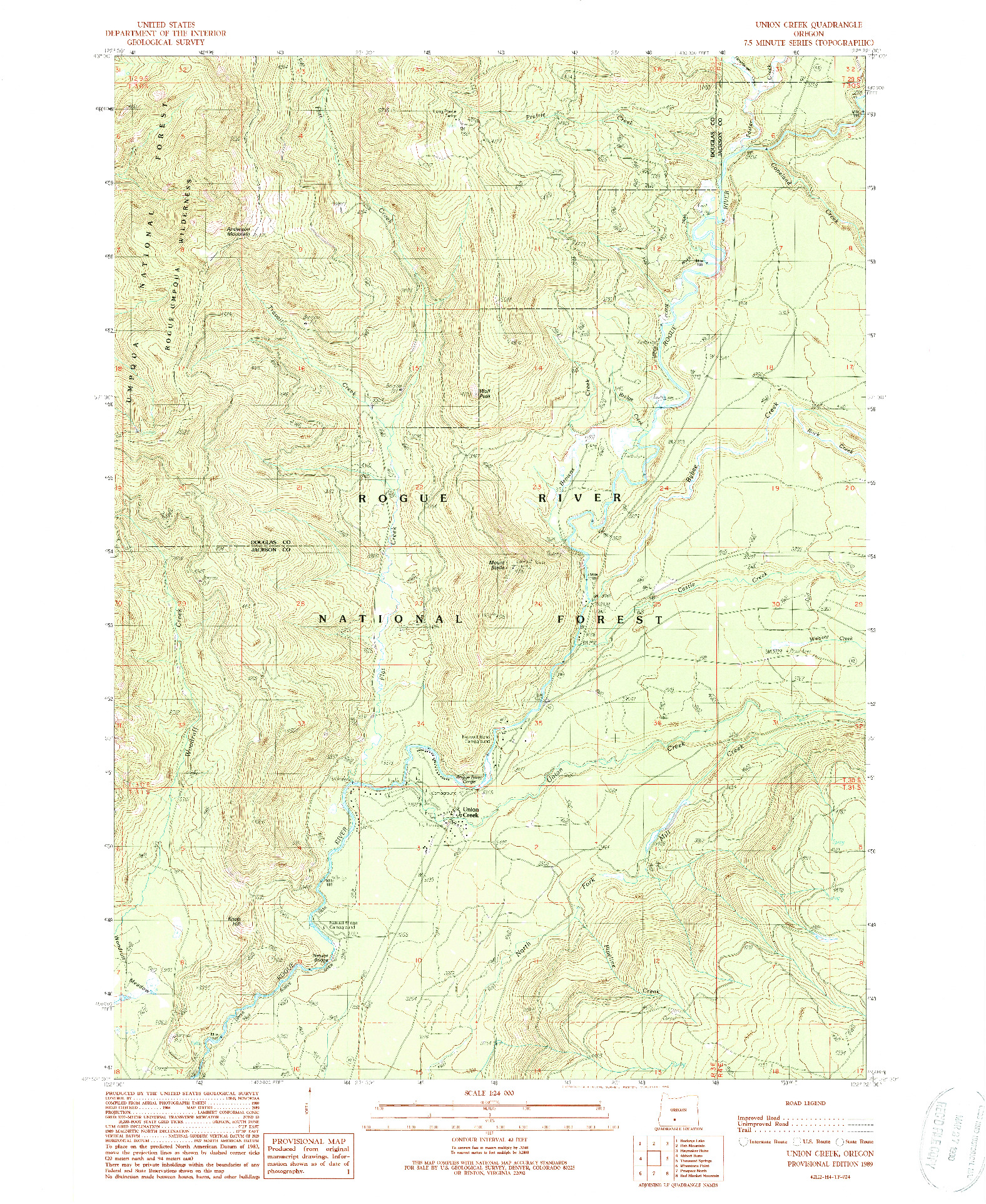 USGS 1:24000-SCALE QUADRANGLE FOR UNION CREEK, OR 1989