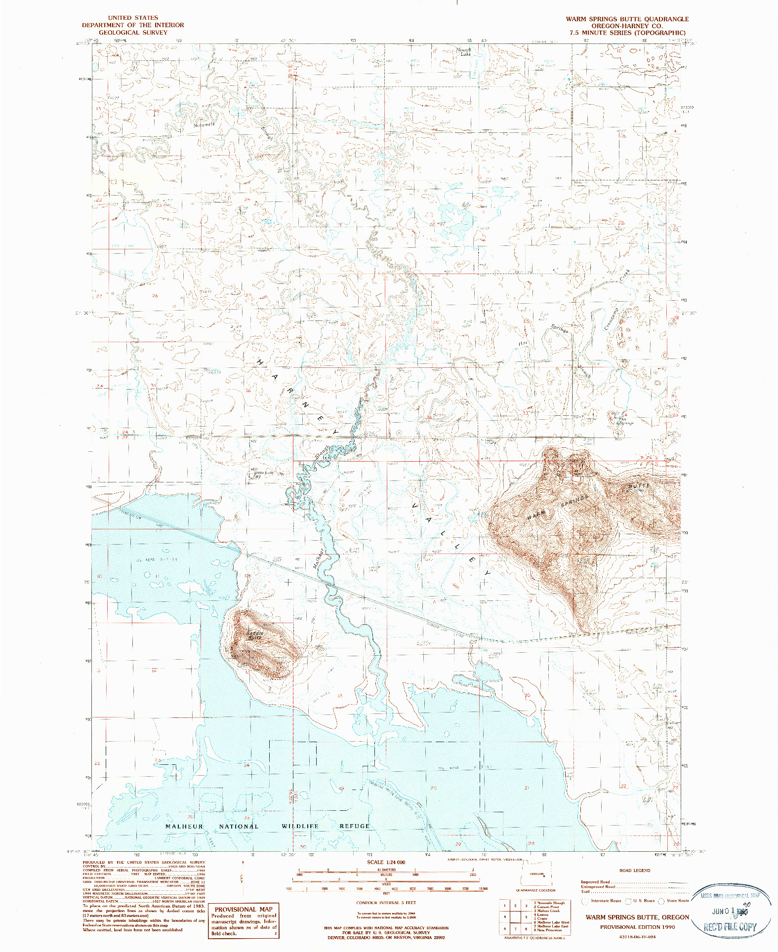 USGS 1:24000-SCALE QUADRANGLE FOR WARM SPRINGS BUTTE, OR 1990