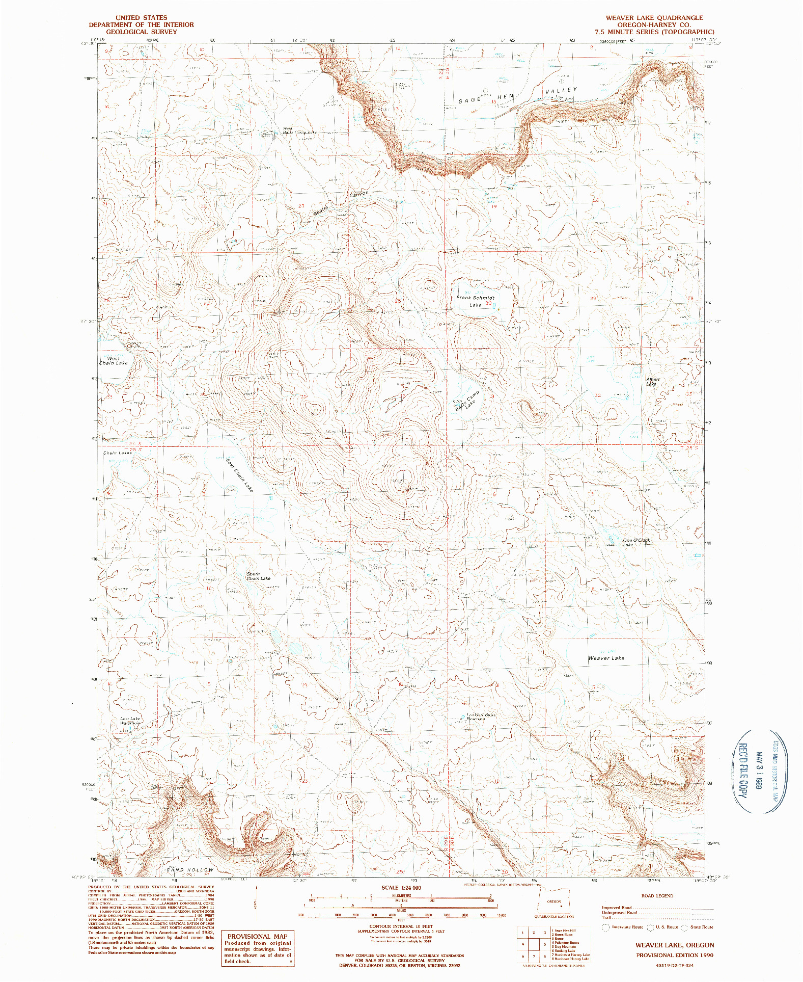 USGS 1:24000-SCALE QUADRANGLE FOR WEAVER LAKE, OR 1990