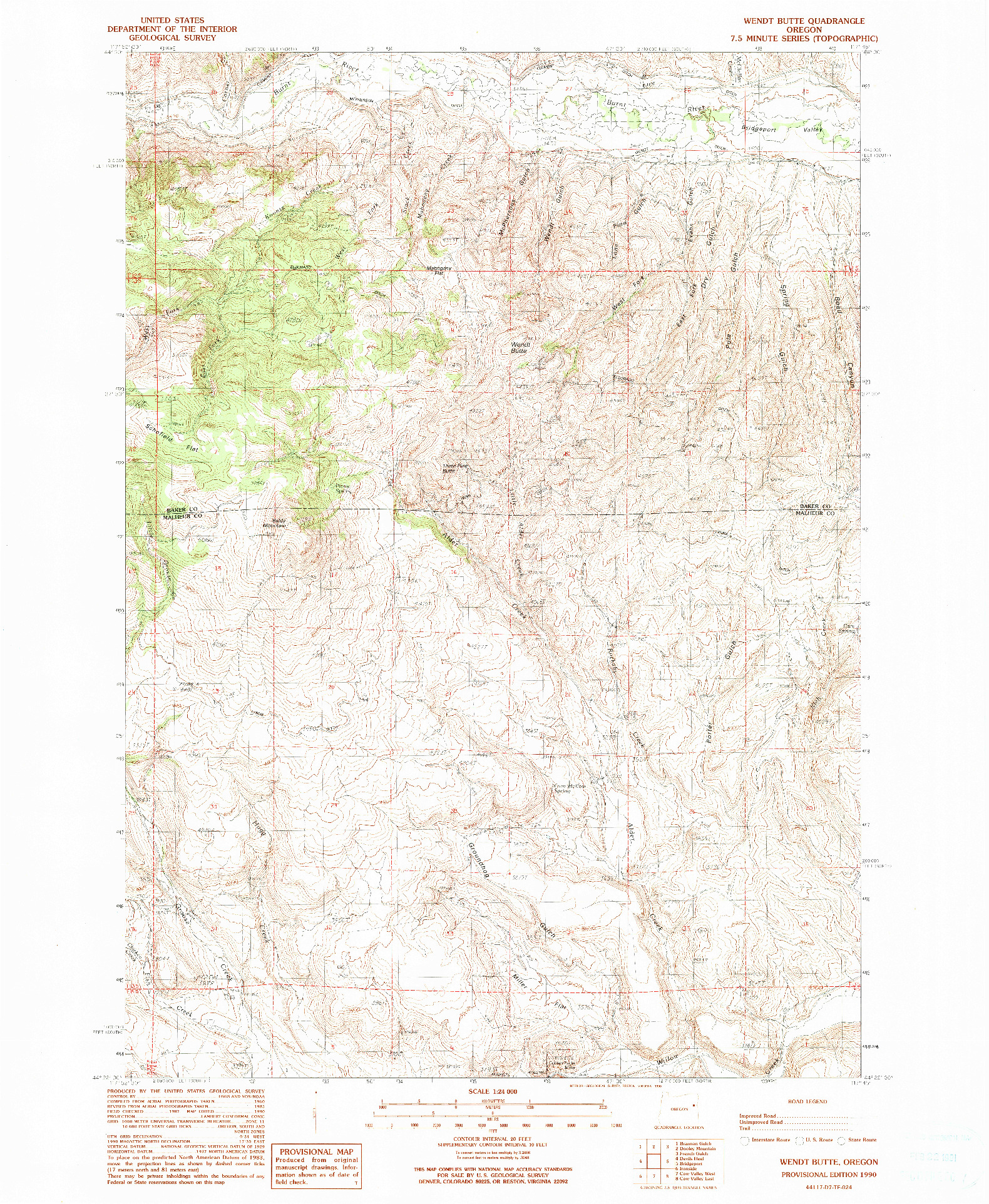 USGS 1:24000-SCALE QUADRANGLE FOR WENDT BUTTE, OR 1990