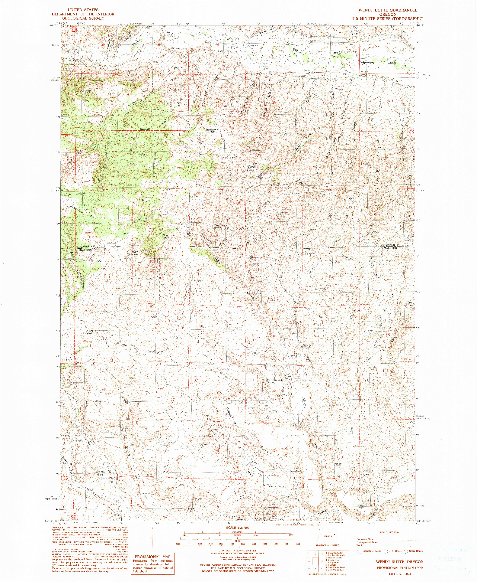 USGS 1:24000-SCALE QUADRANGLE FOR WENDT BUTTE, OR 1990