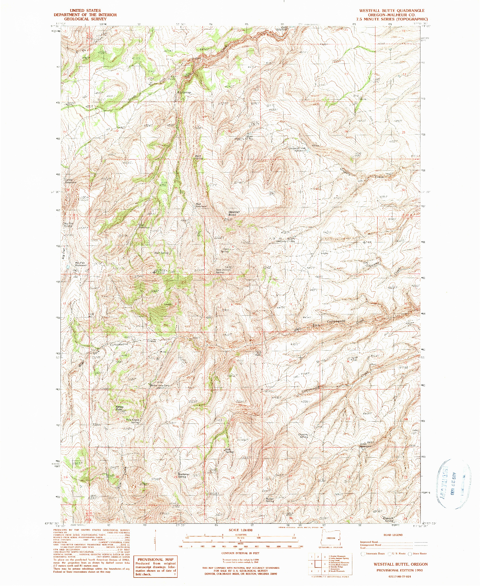 USGS 1:24000-SCALE QUADRANGLE FOR WESTFALL BUTTE, OR 1990