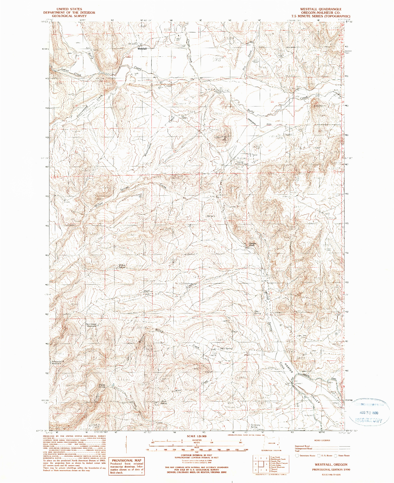 USGS 1:24000-SCALE QUADRANGLE FOR WESTFALL, OR 1990