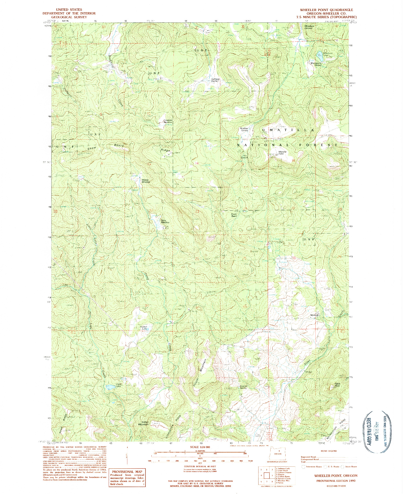 USGS 1:24000-SCALE QUADRANGLE FOR WHEELER POINT, OR 1990