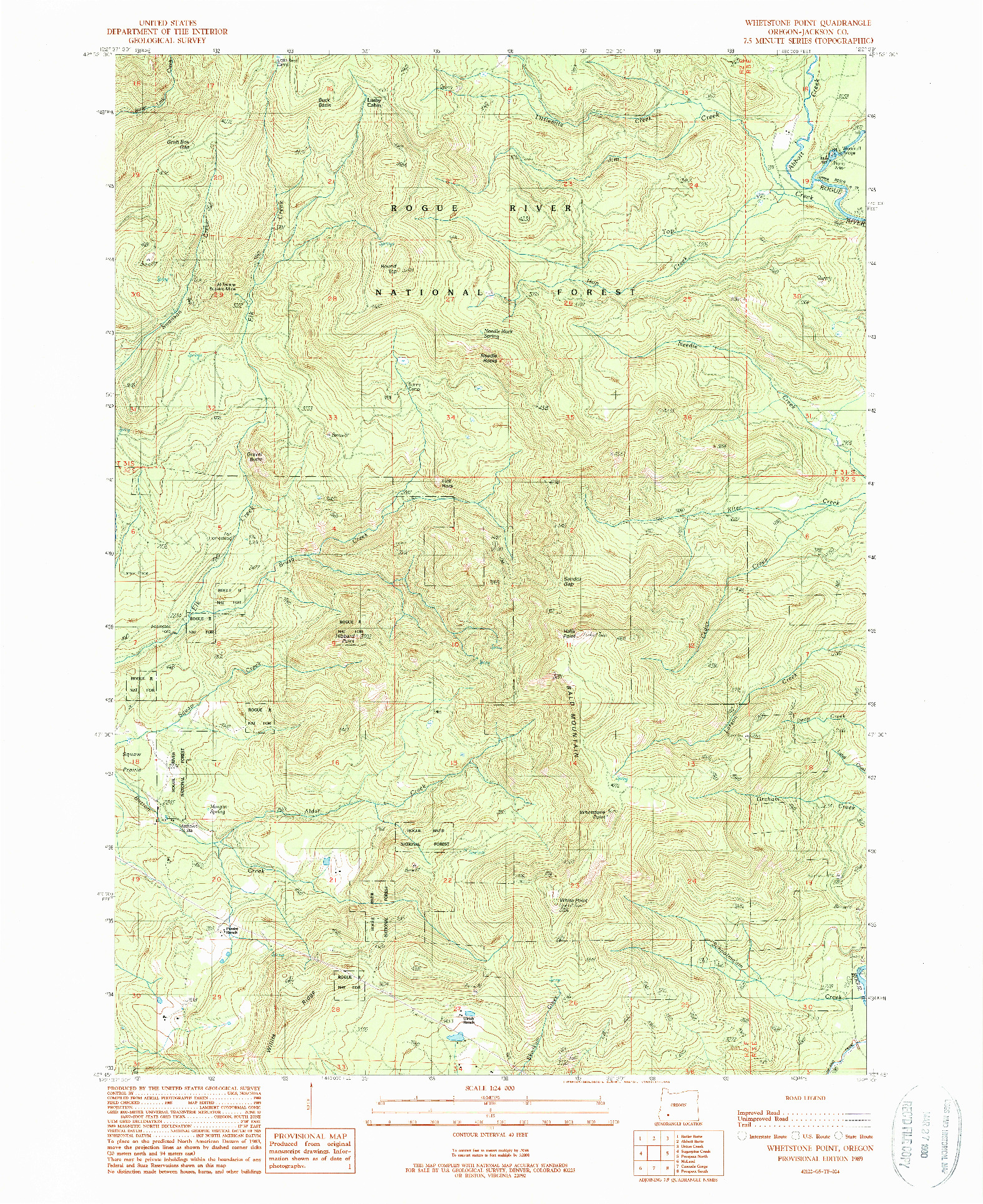 USGS 1:24000-SCALE QUADRANGLE FOR WHETSTONE POINT, OR 1989