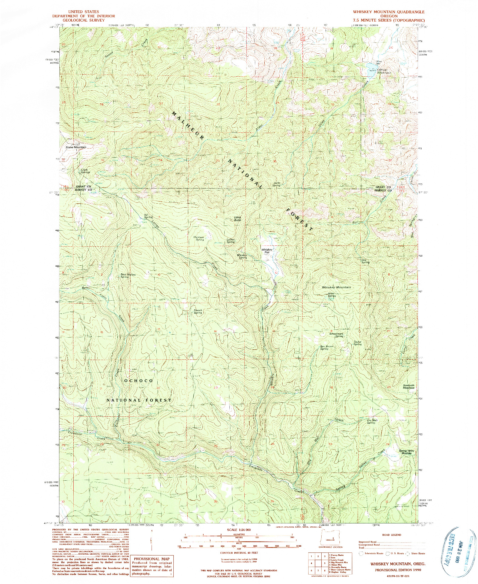 USGS 1:24000-SCALE QUADRANGLE FOR WHISKEY MOUNTAIN, OR 1990
