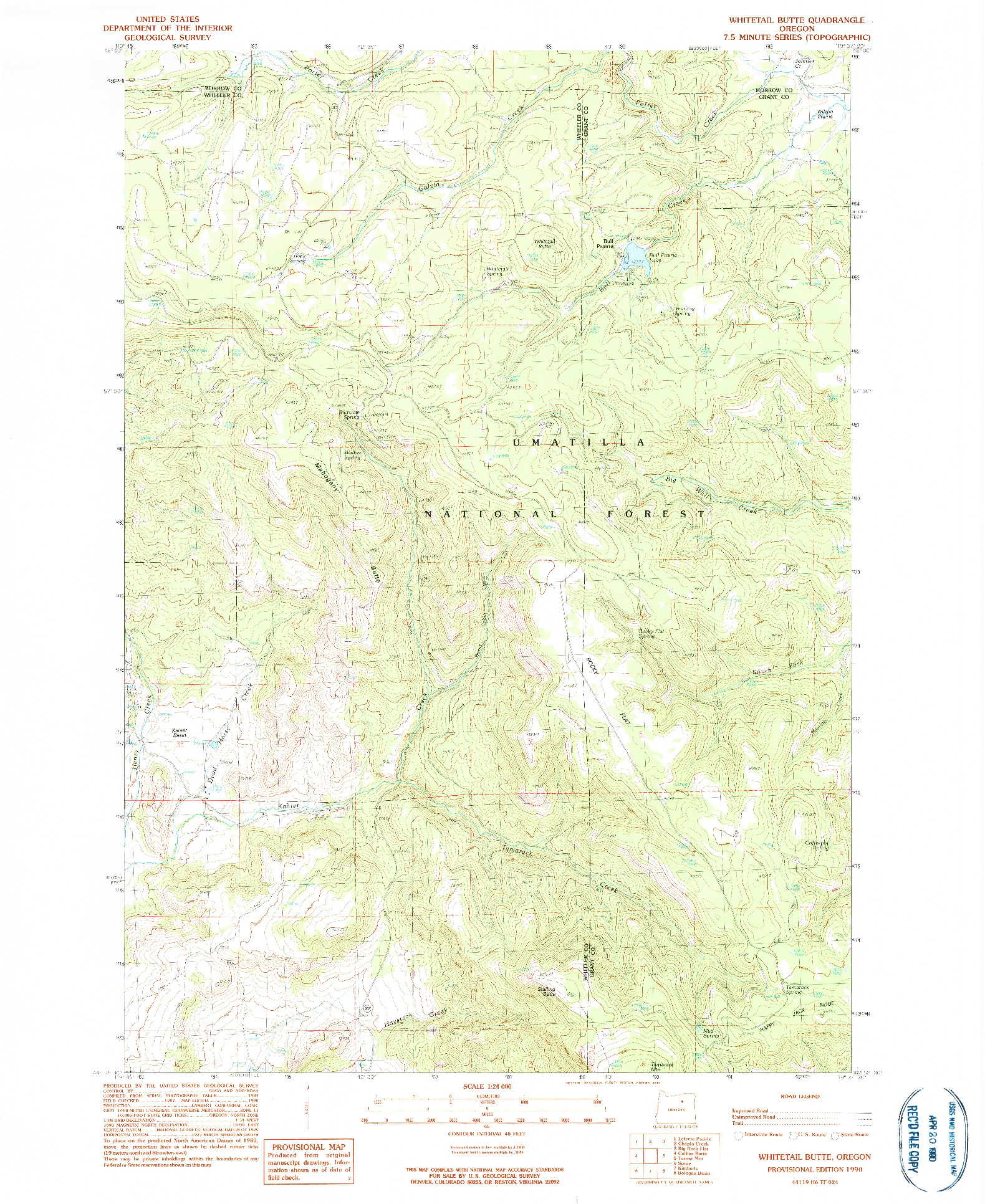 USGS 1:24000-SCALE QUADRANGLE FOR WHITETAIL BUTTE, OR 1990