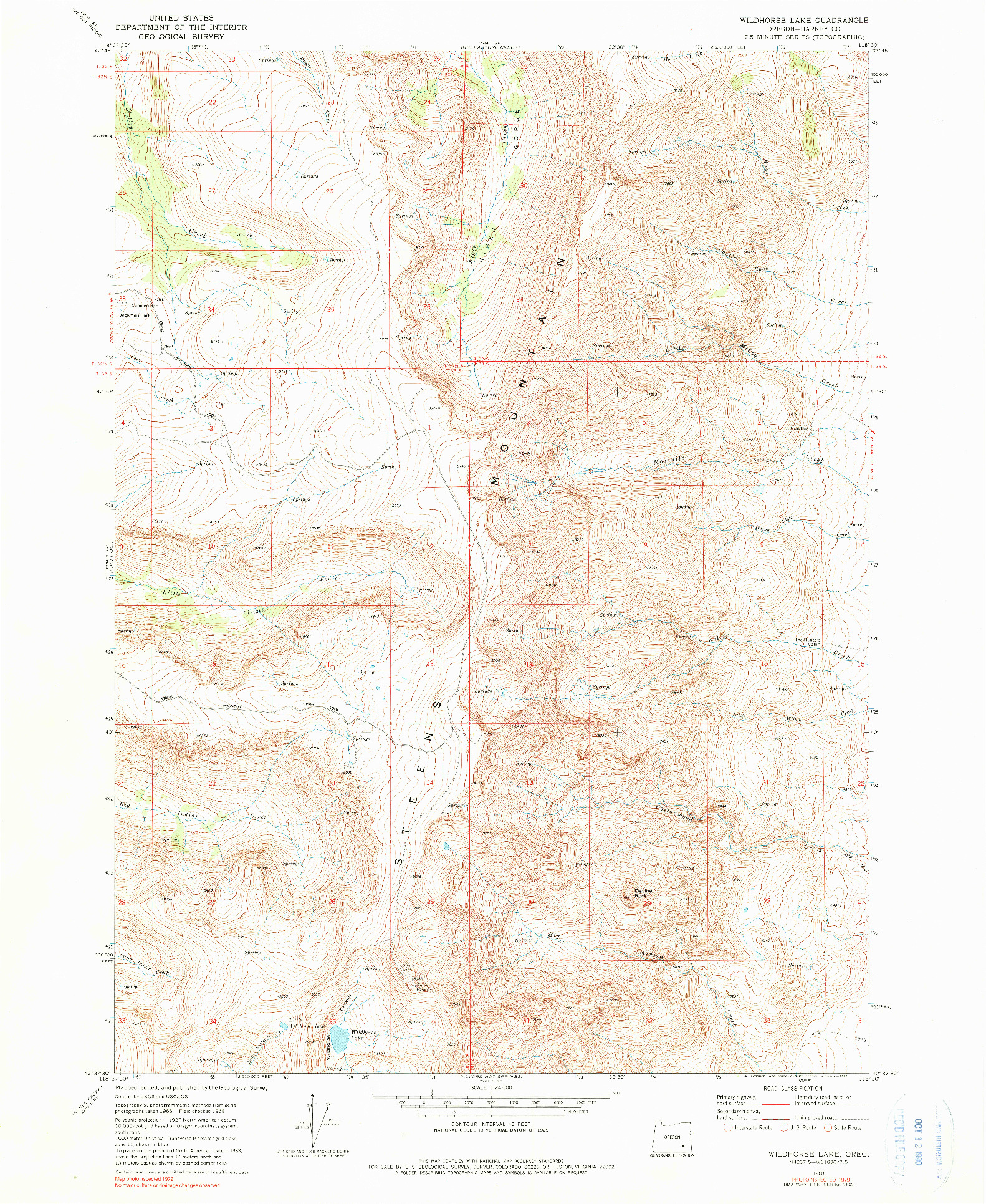 USGS 1:24000-SCALE QUADRANGLE FOR WILDHORSE LAKE, OR 1968
