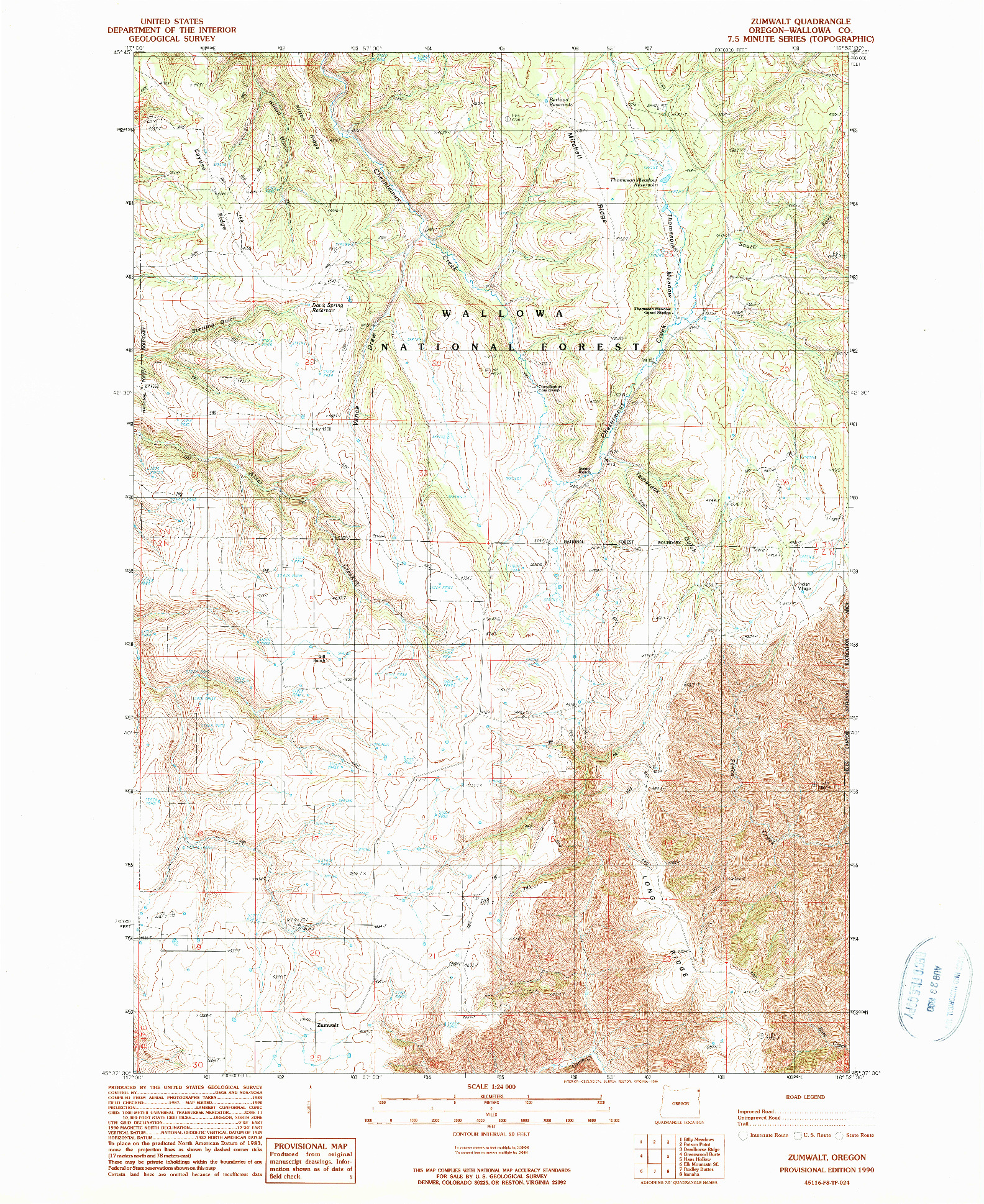 USGS 1:24000-SCALE QUADRANGLE FOR ZUMWALT, OR 1990