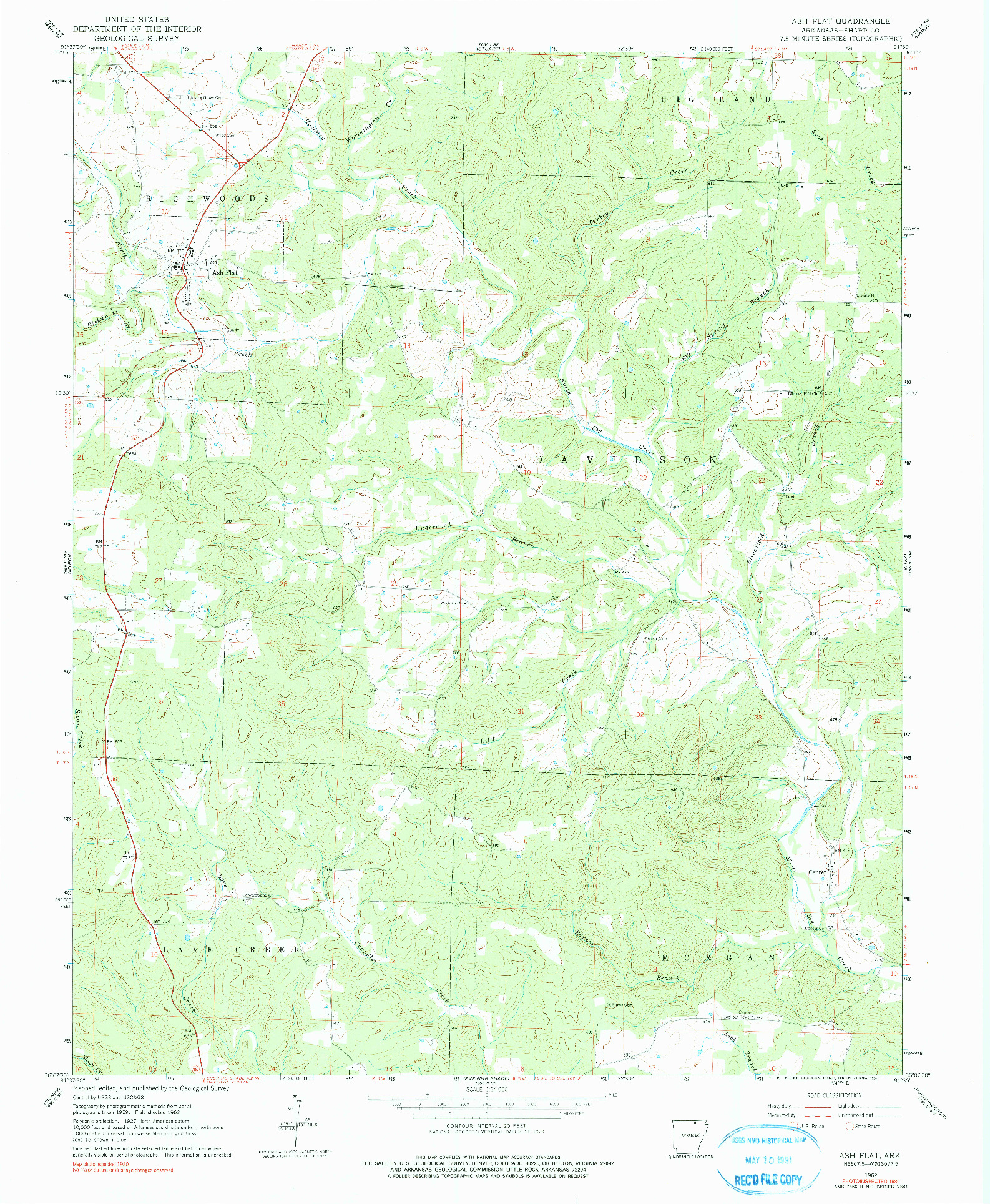 USGS 1:24000-SCALE QUADRANGLE FOR ASH FLAT, AR 1962