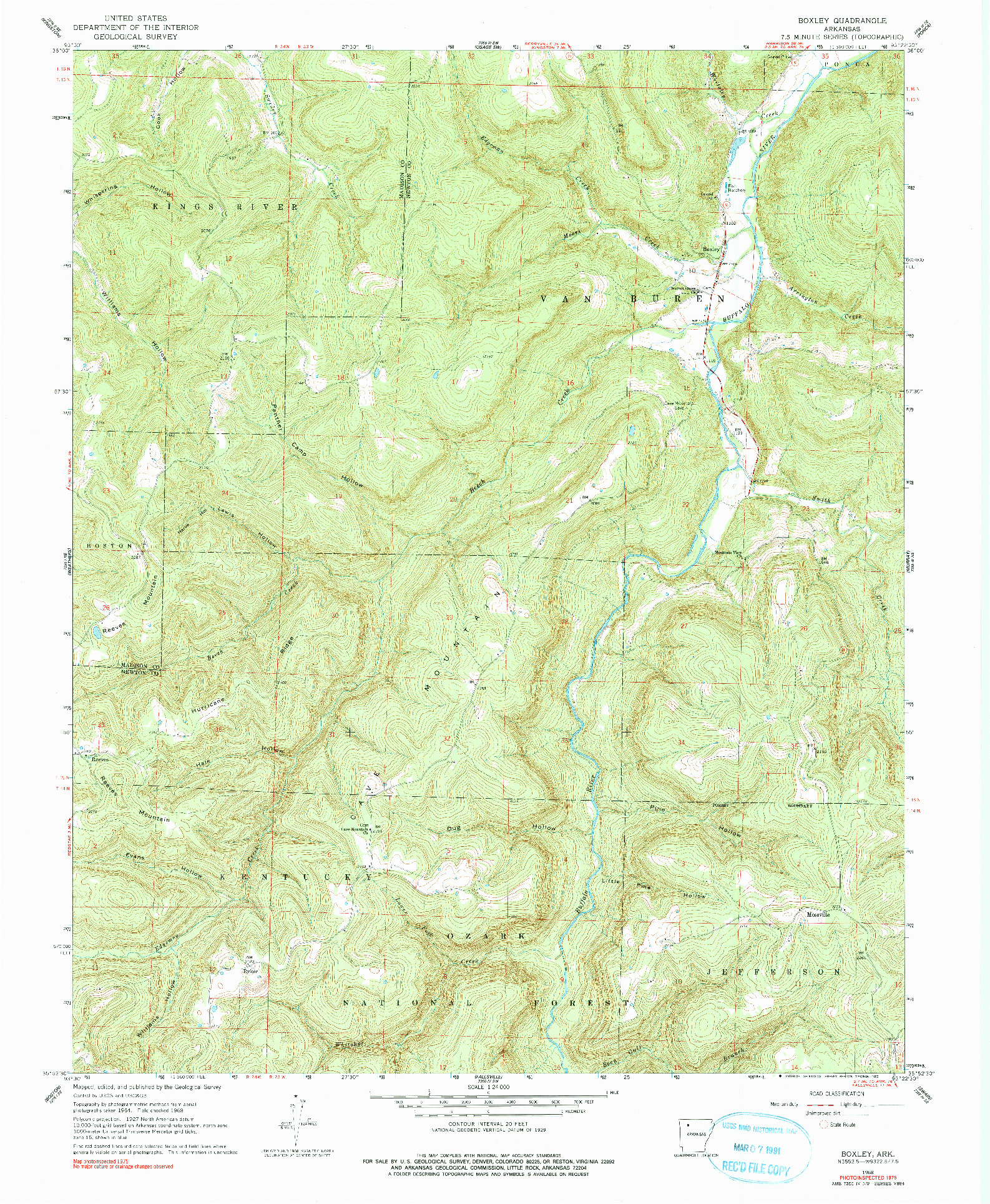 USGS 1:24000-SCALE QUADRANGLE FOR BOXLEY, AR 1968