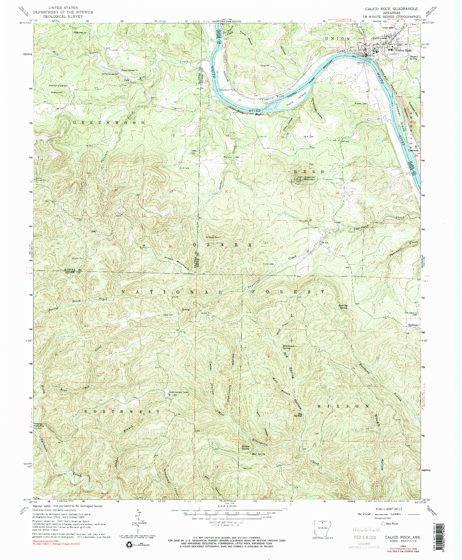 USGS 1:24000-SCALE QUADRANGLE FOR CALICO ROCK, AR 1964