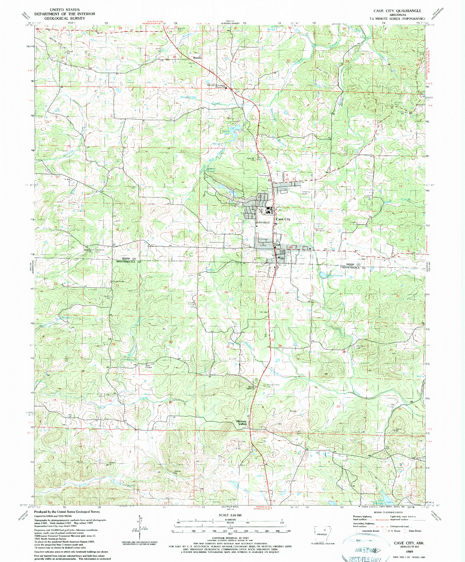 USGS 1:24000-SCALE QUADRANGLE FOR CAVE CITY, AR 1989