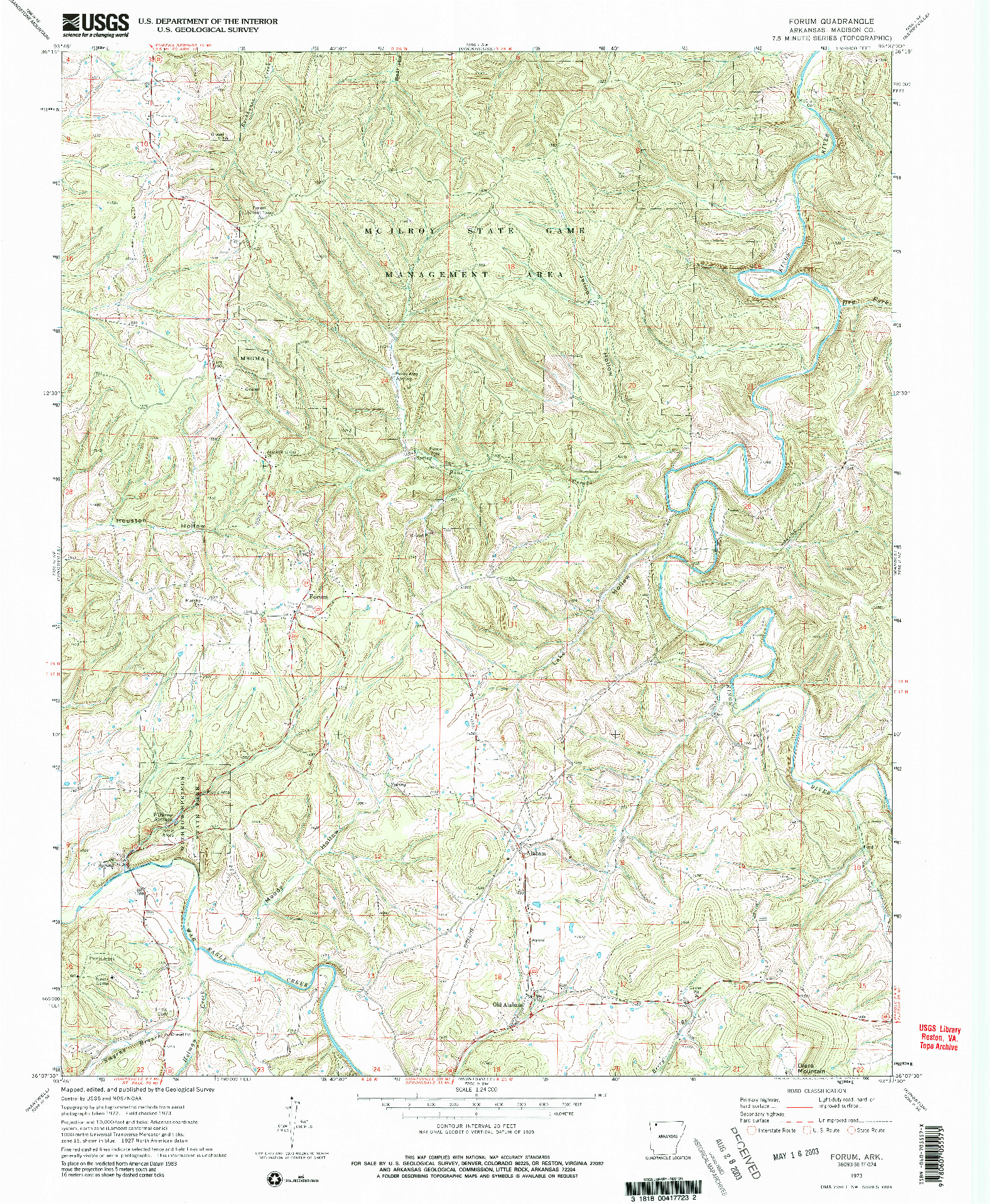 USGS 1:24000-SCALE QUADRANGLE FOR FORUM, AR 1973