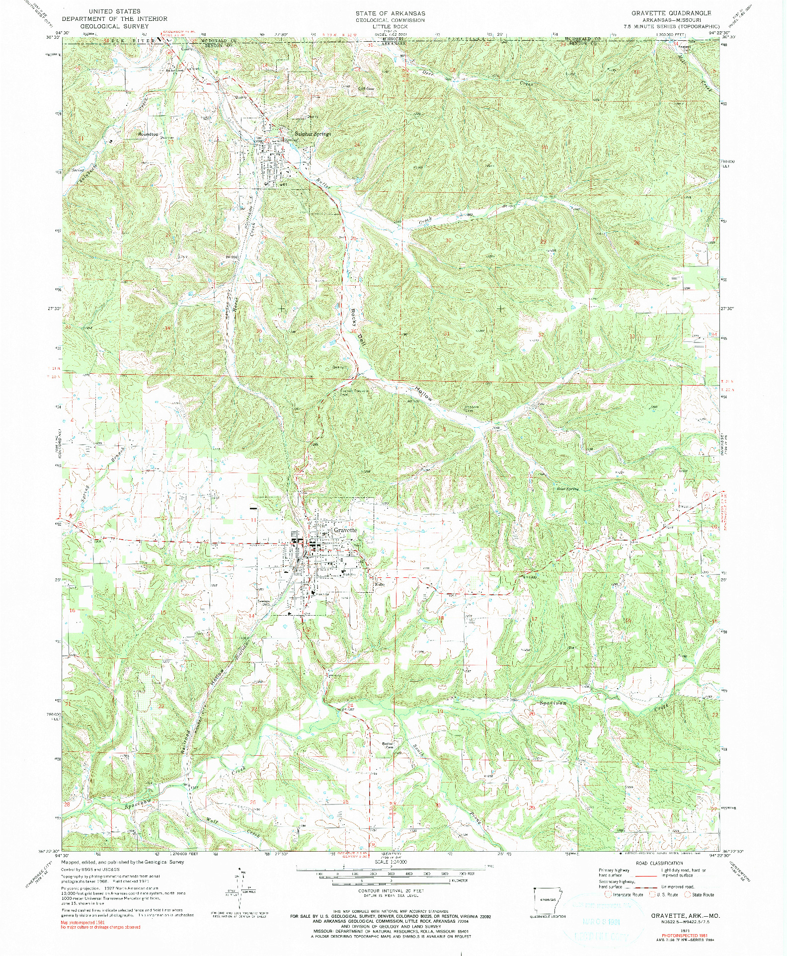 USGS 1:24000-SCALE QUADRANGLE FOR GRAVETTE, AR 1971