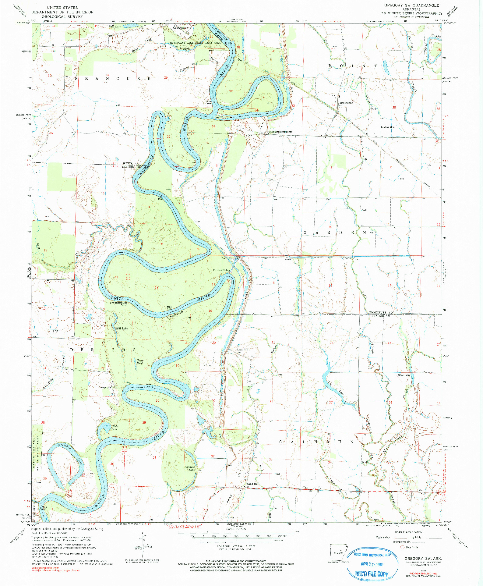 USGS 1:24000-SCALE QUADRANGLE FOR GREGORY SW, AR 1968